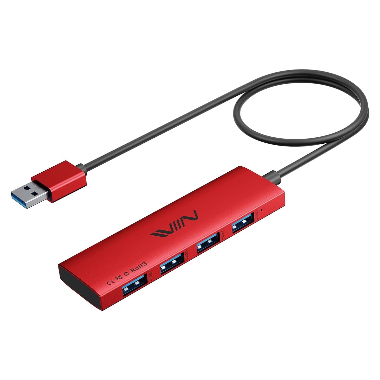 Hub USB 3.0 4 Puertos Shenzhen UA043 Rojo Adaptador Multiport