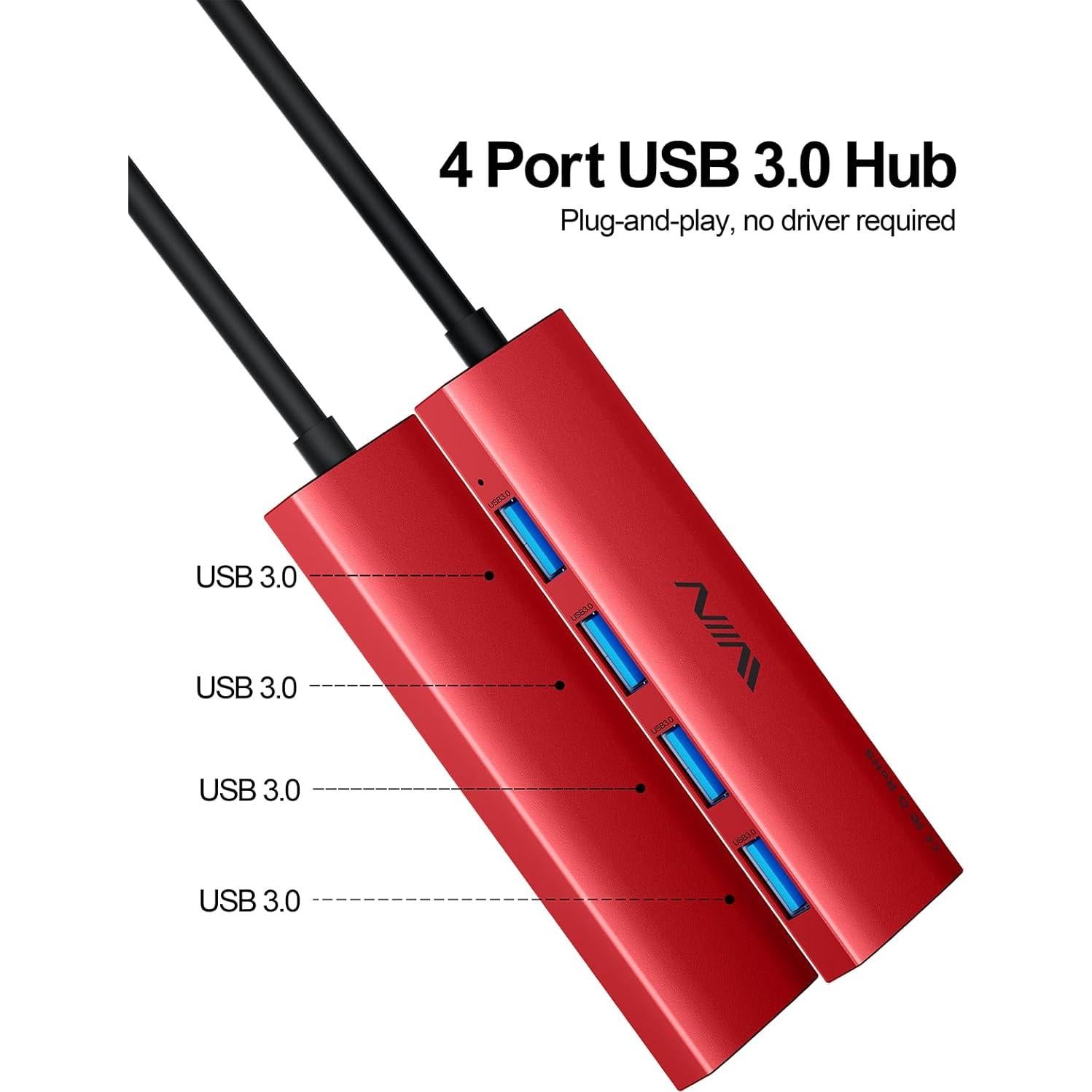 Hub USB 3.0 4 Puertos Shenzhen UA043 Rojo Adaptador Multiport
