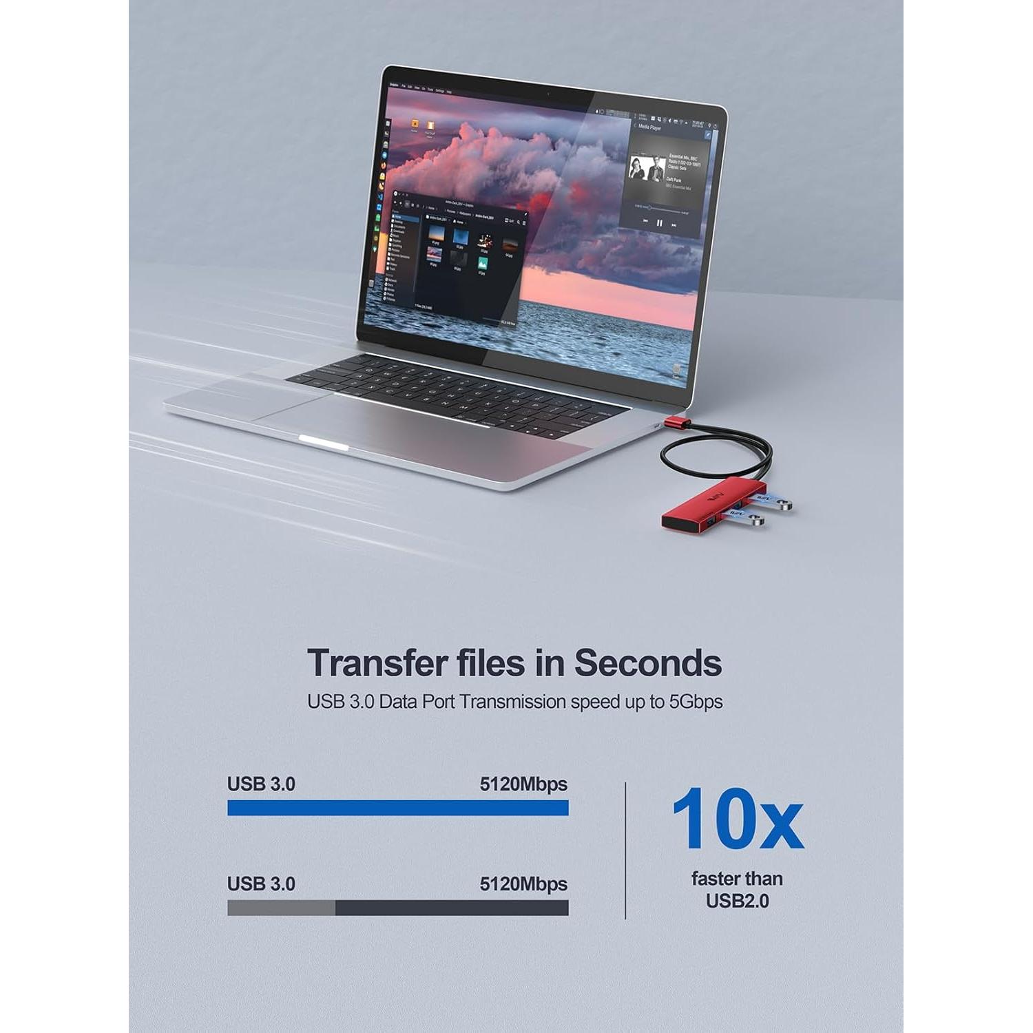 Hub USB 3.0 4 Puertos Shenzhen UA043 Rojo Adaptador Multiport