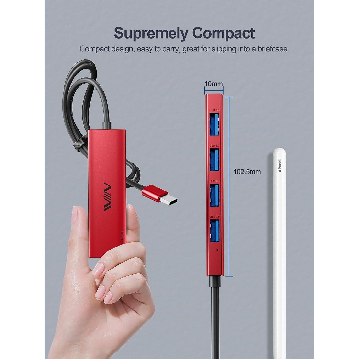 Hub USB 3.0 4 Puertos Shenzhen UA043 Rojo Adaptador Multiport