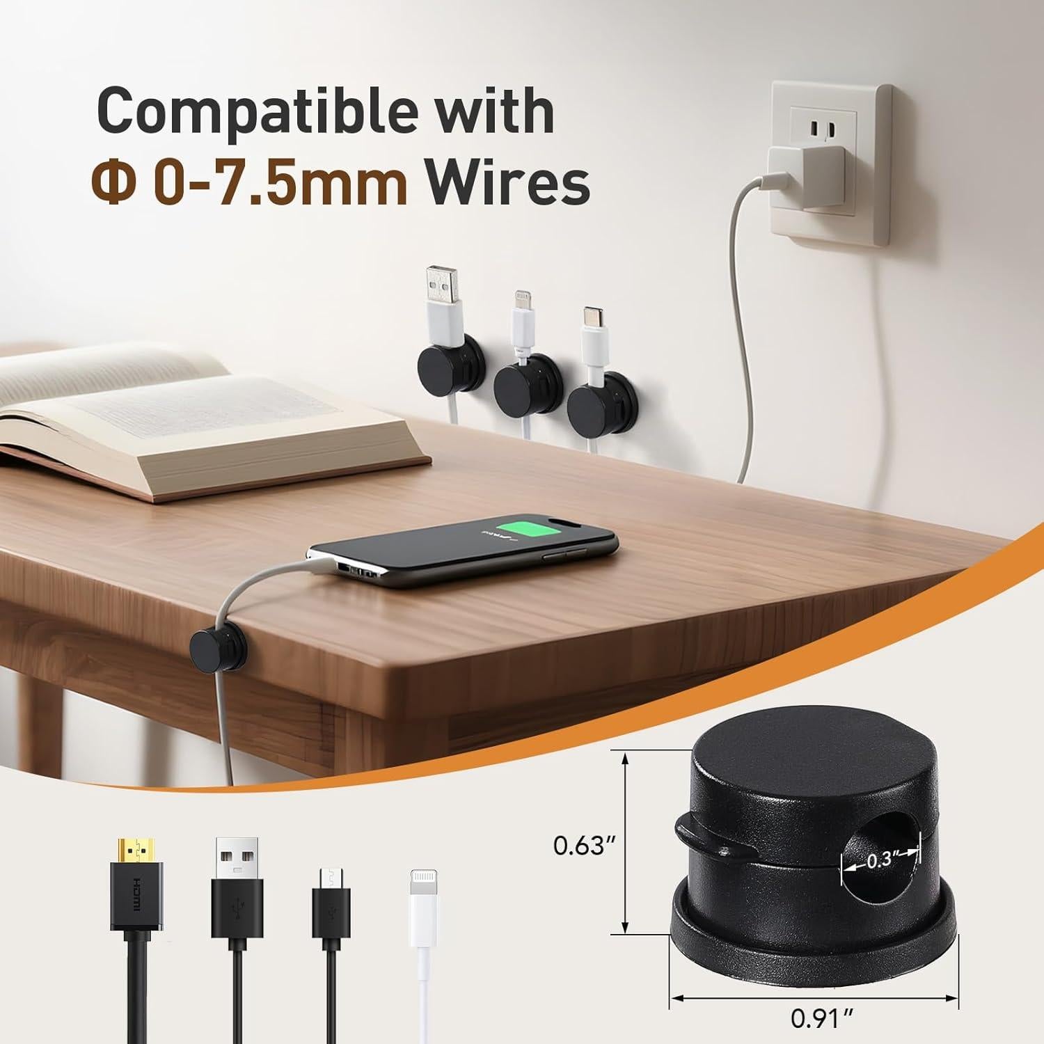 Clips Magnéticos para Cables AGPTEK 8 Piezas Negro 360°