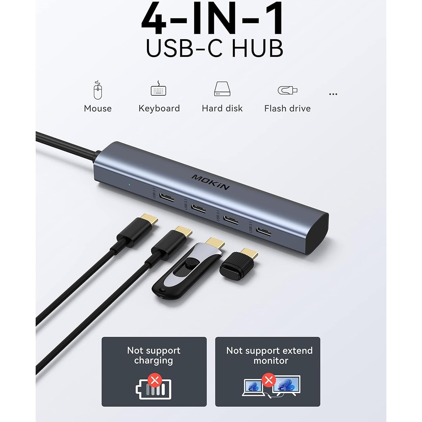 Hub USB C MOKiN 4 Puertos 10Gbps Adaptador Multiport