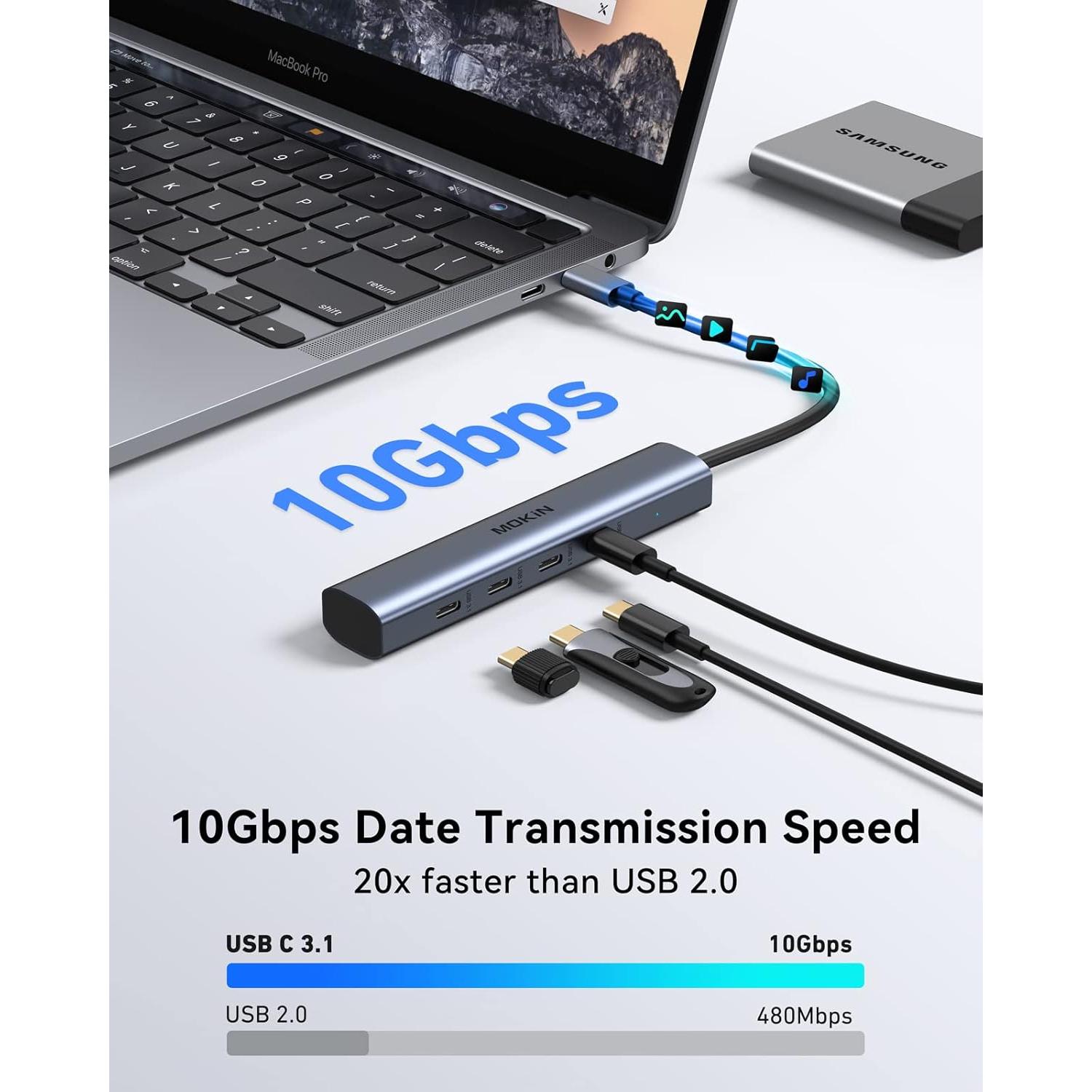 Hub USB C MOKiN 4 Puertos 10Gbps Adaptador Multiport