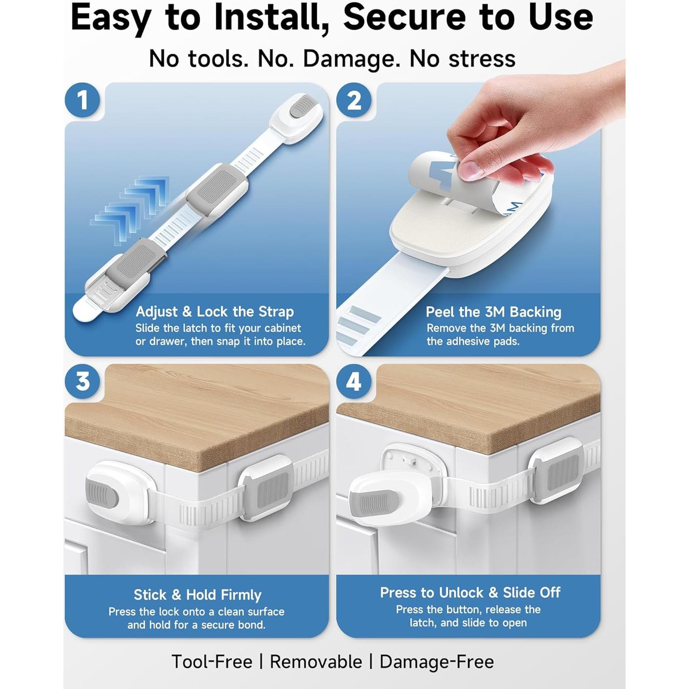 Cerraduras de Gabinete Infinno 8 Pack Seguridad Niños Gris