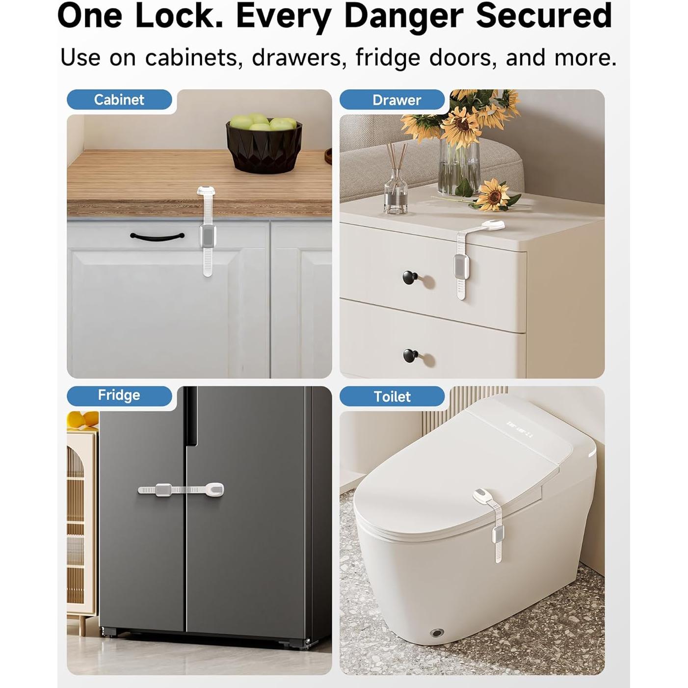 Cerraduras de Gabinete Infinno 8 Pack Seguridad Niños Gris