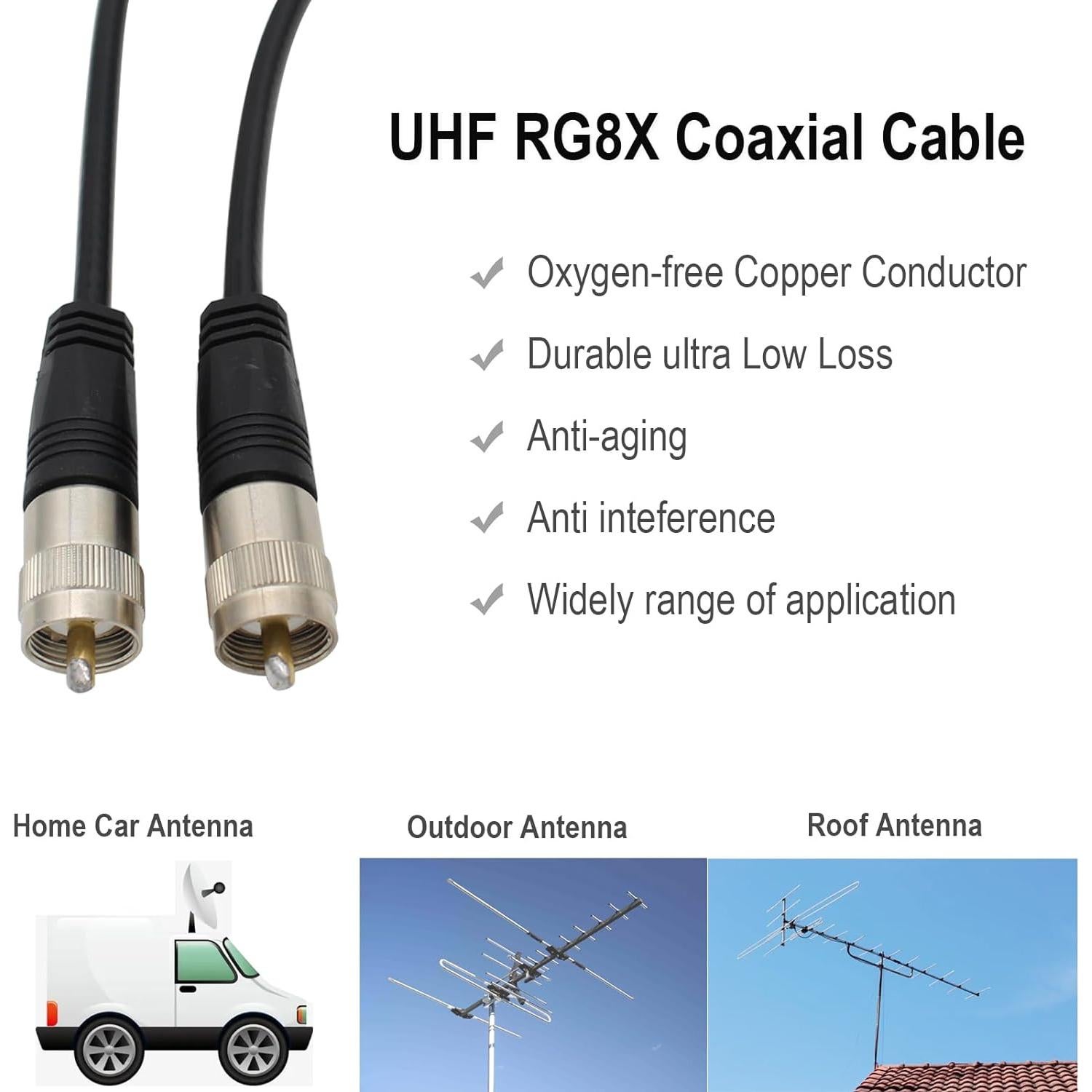 Cable Coaxial RG8X 0.91m PL259 UHF Macho a Macho Exgoofit