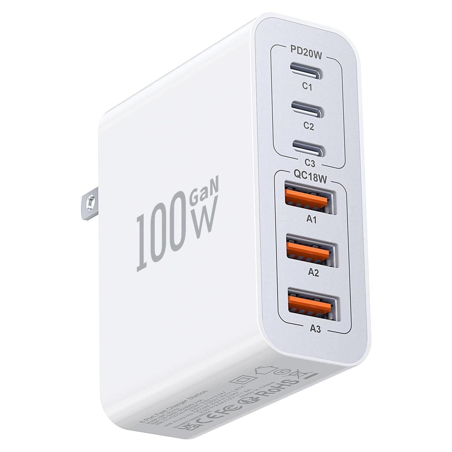 Cargador USB C 100W LCGENS 6 Puertos Carga Rápida