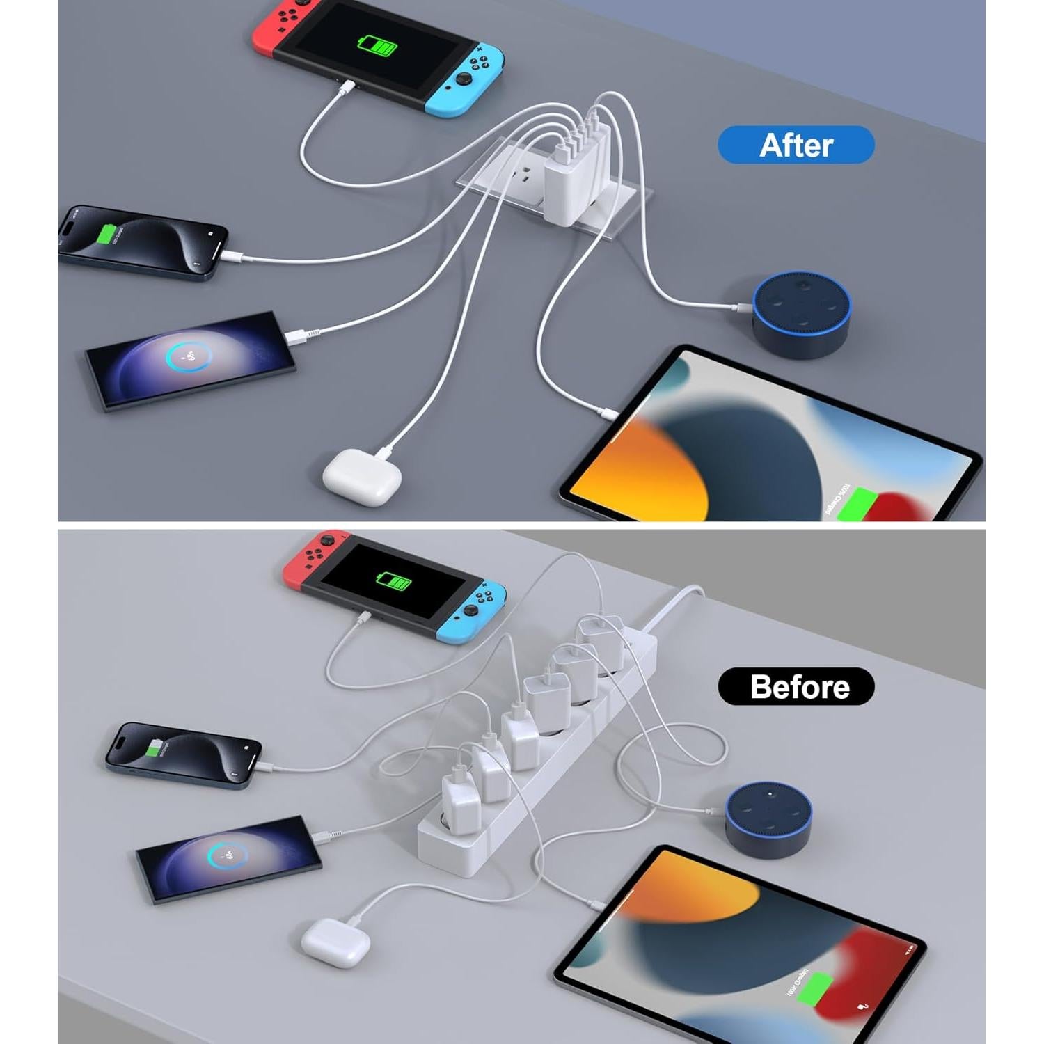 Cargador USB C 100W LCGENS 6 Puertos Carga Rápida