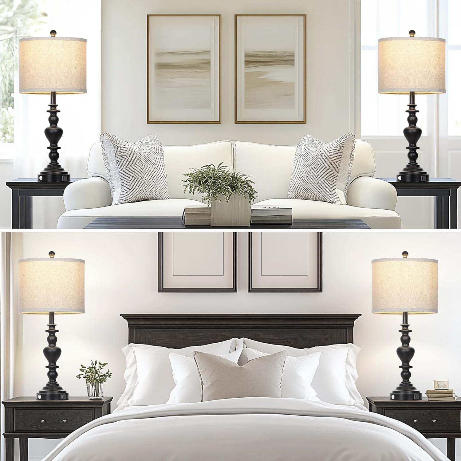 Lámparas de Mesa Vintage Lolikit con Carga USB - Juego de 2