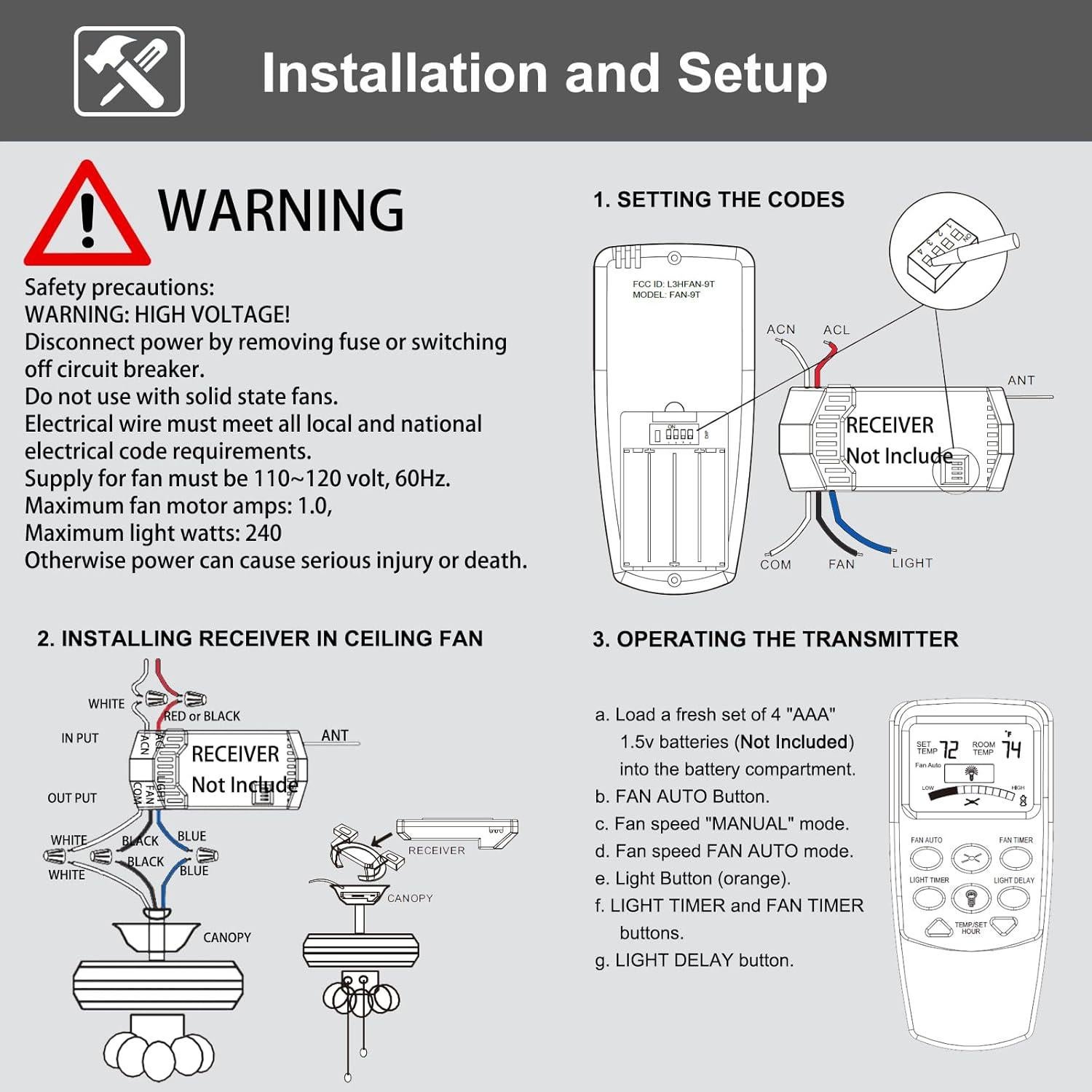 Control Remoto CENMING FAN-9T para Ventilador de Techo con Temporizador