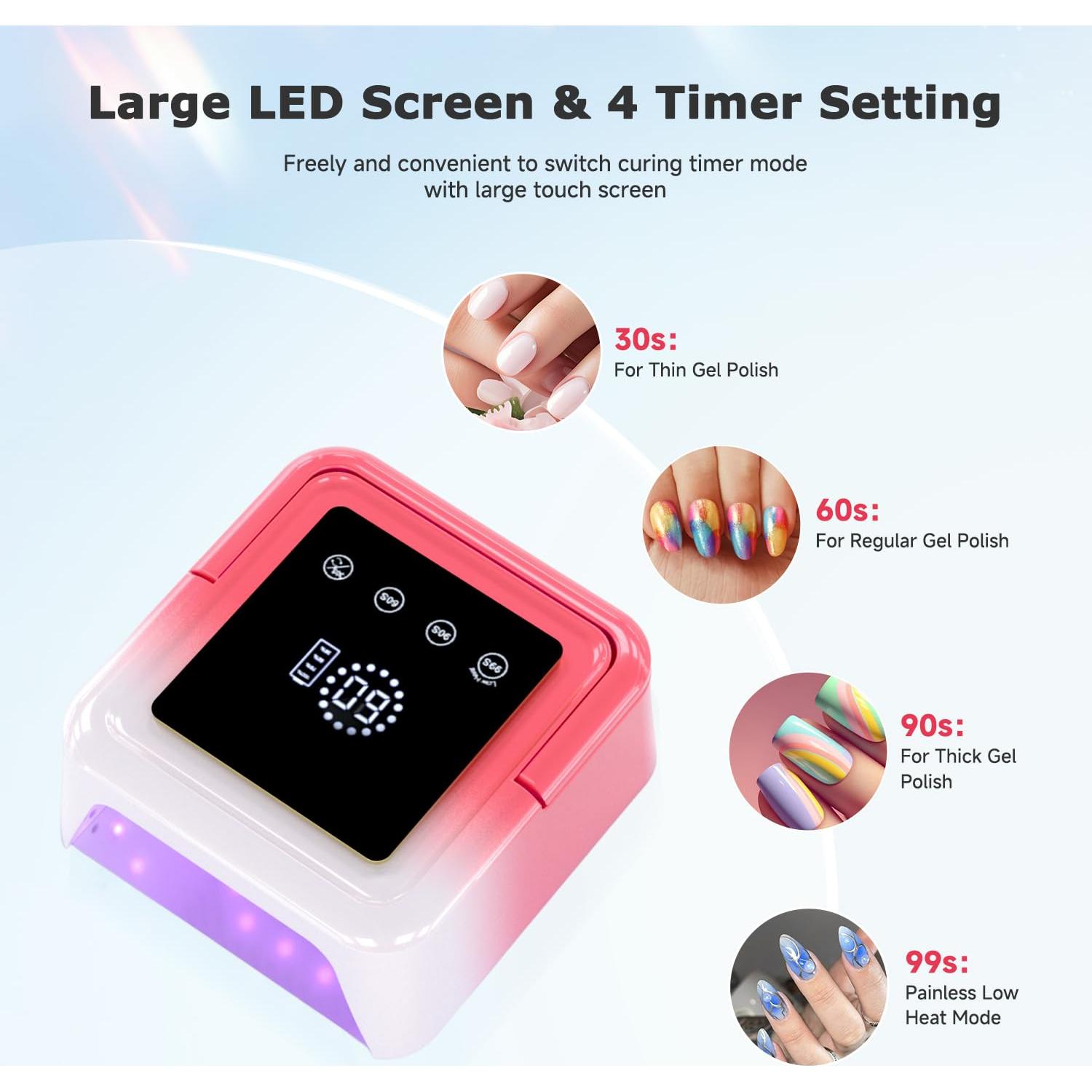 Lámpara de Uñas UV LED Inalámbrica Meremit 108W con Pantalla Táctil