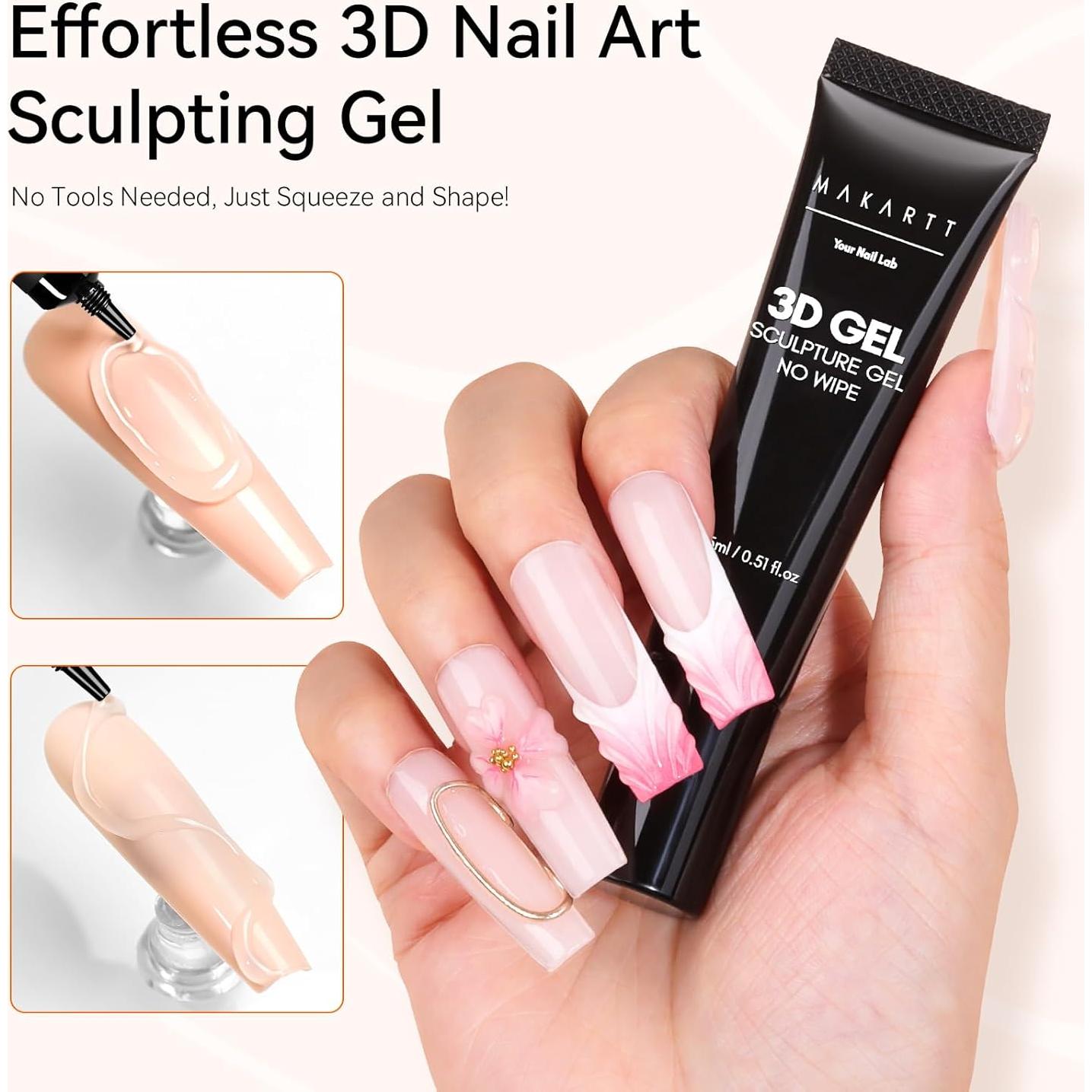 Gel de Uñas 3D Makartt 15g Transparente para Arte de Uñas