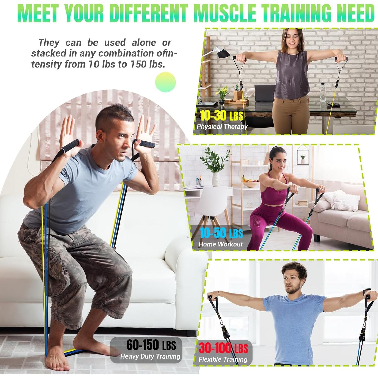 Juego de Bandas de Resistencia COFOF 10-150LBS con Mangos