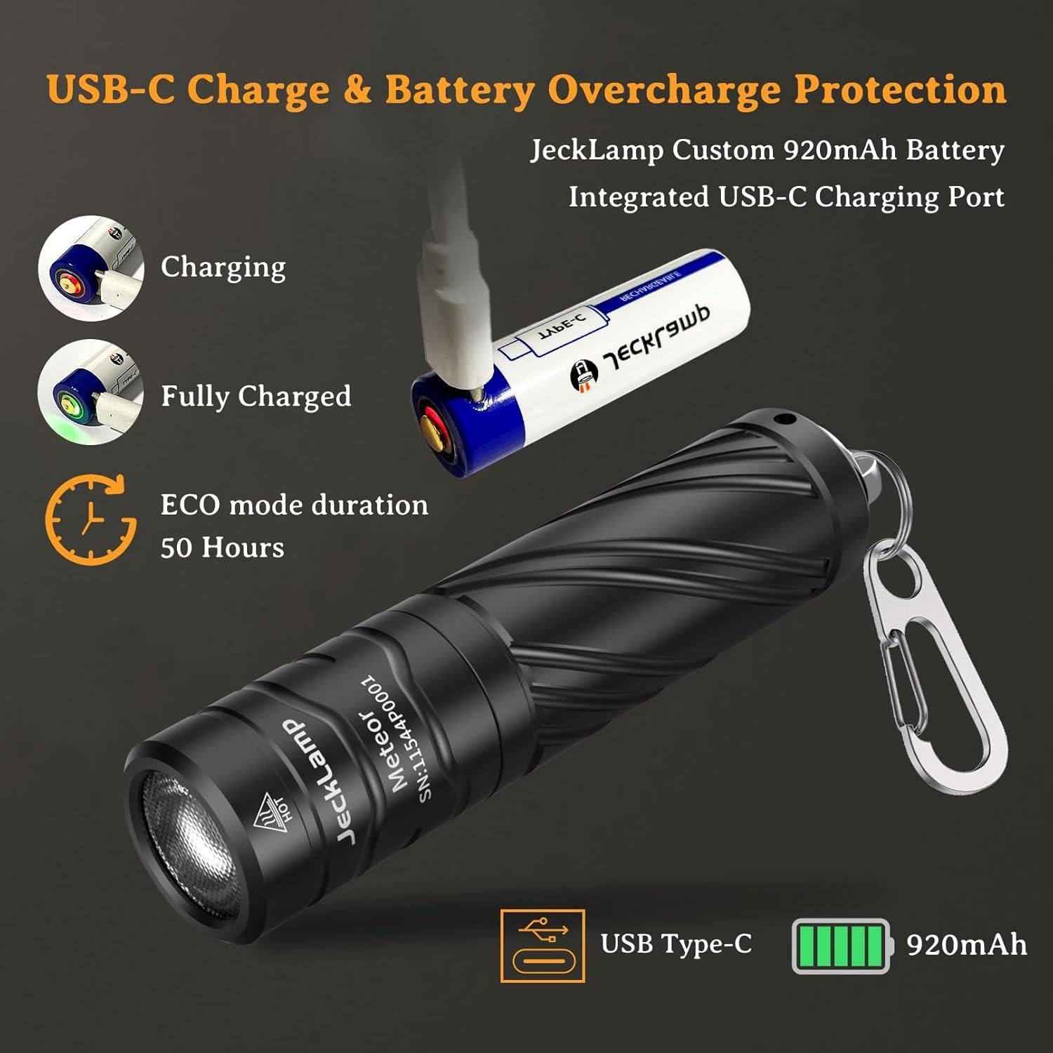 Linterna Mini Recargable JECKLAMP Meteor 800 Lúmenes IP68