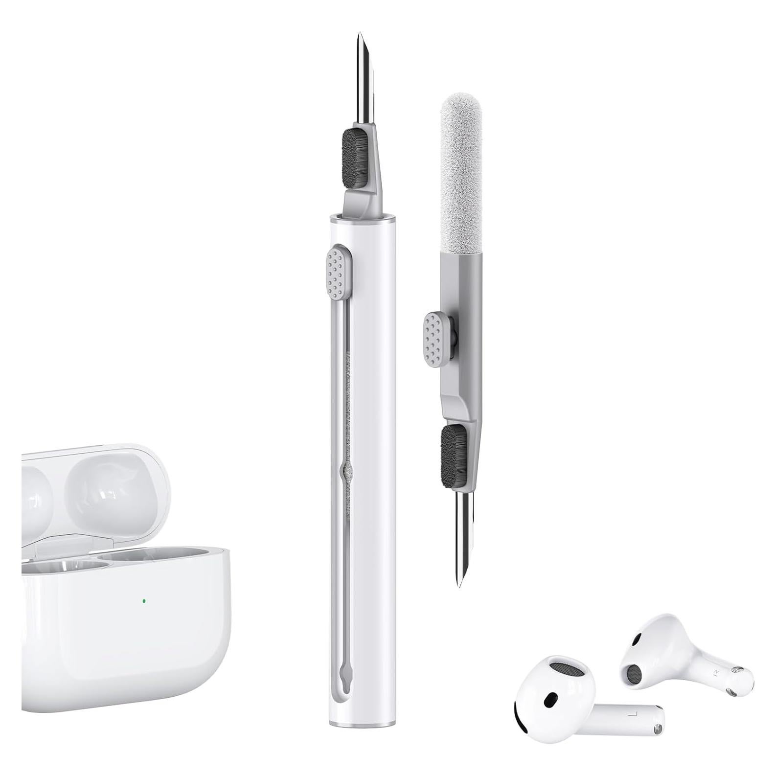 Inesore Cleaner Kit for Airpods Pro 1 2 3 4 Series,Multi-Function Cleaning Pen Tool for Earbuds Headphone iPhone Speaker Receiver Electronic Electronic Devices,with Soft Brush Flocking Sponge -White