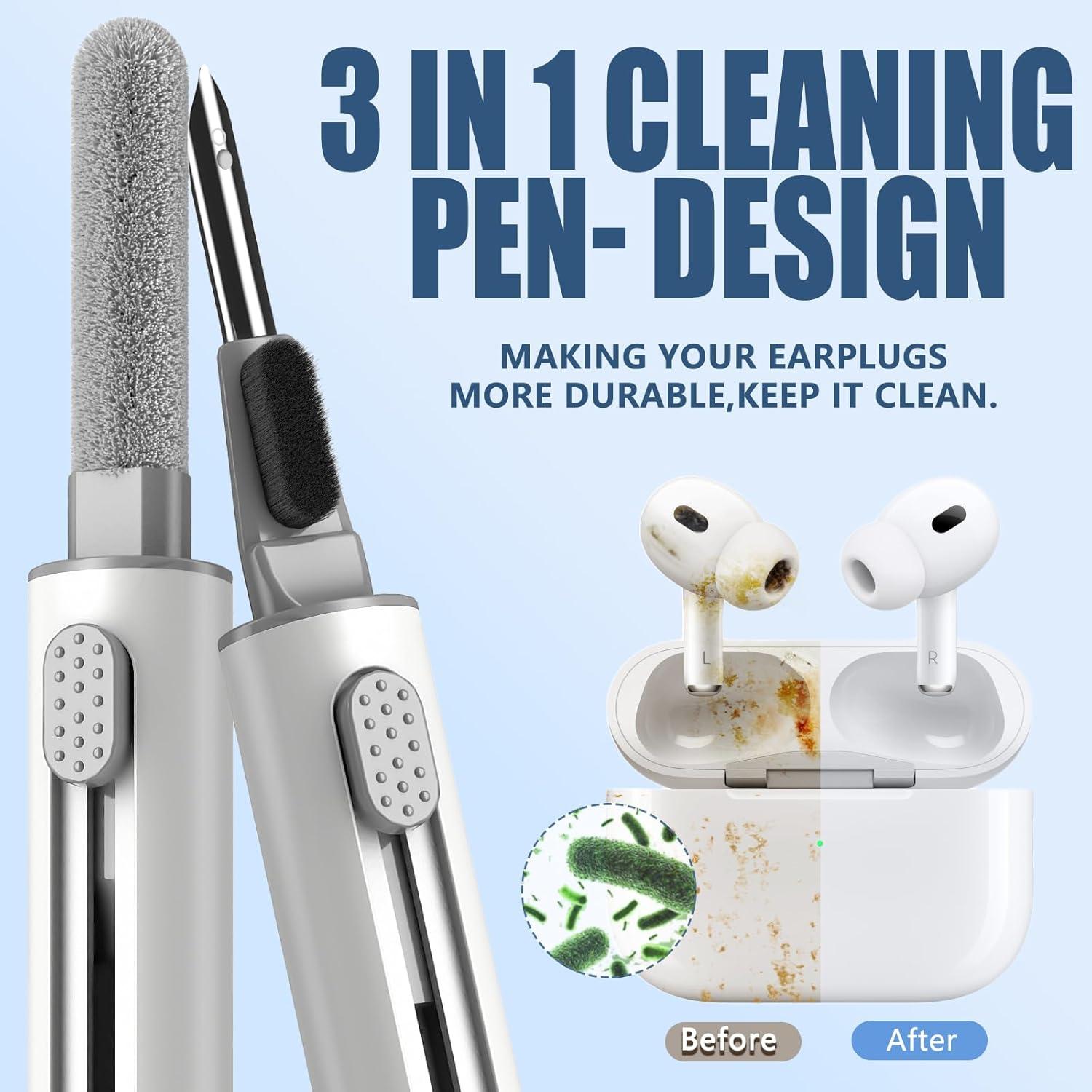 Inesore Cleaner Kit for Airpods Pro 1 2 3 4 Series,Multi-Function Cleaning Pen Tool for Earbuds Headphone iPhone Speaker Receiver Electronic Electronic Devices,with Soft Brush Flocking Sponge -White