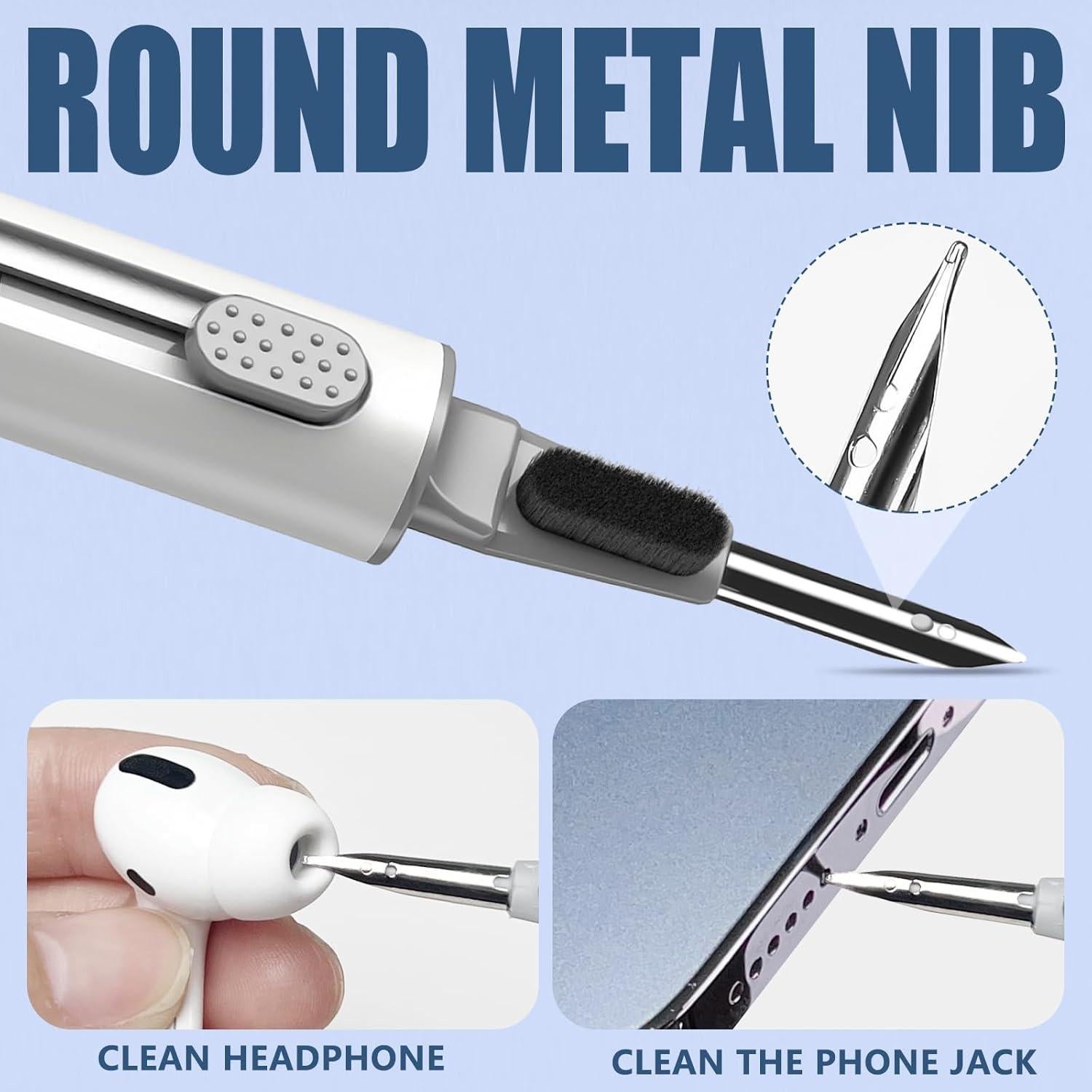Inesore Cleaner Kit for Airpods Pro 1 2 3 4 Series,Multi-Function Cleaning Pen Tool for Earbuds Headphone iPhone Speaker Receiver Electronic Electronic Devices,with Soft Brush Flocking Sponge -White