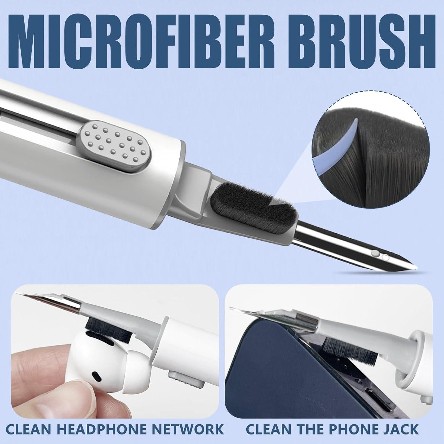 Inesore Cleaner Kit for Airpods Pro 1 2 3 4 Series,Multi-Function Cleaning Pen Tool for Earbuds Headphone iPhone Speaker Receiver Electronic Electronic Devices,with Soft Brush Flocking Sponge -White
