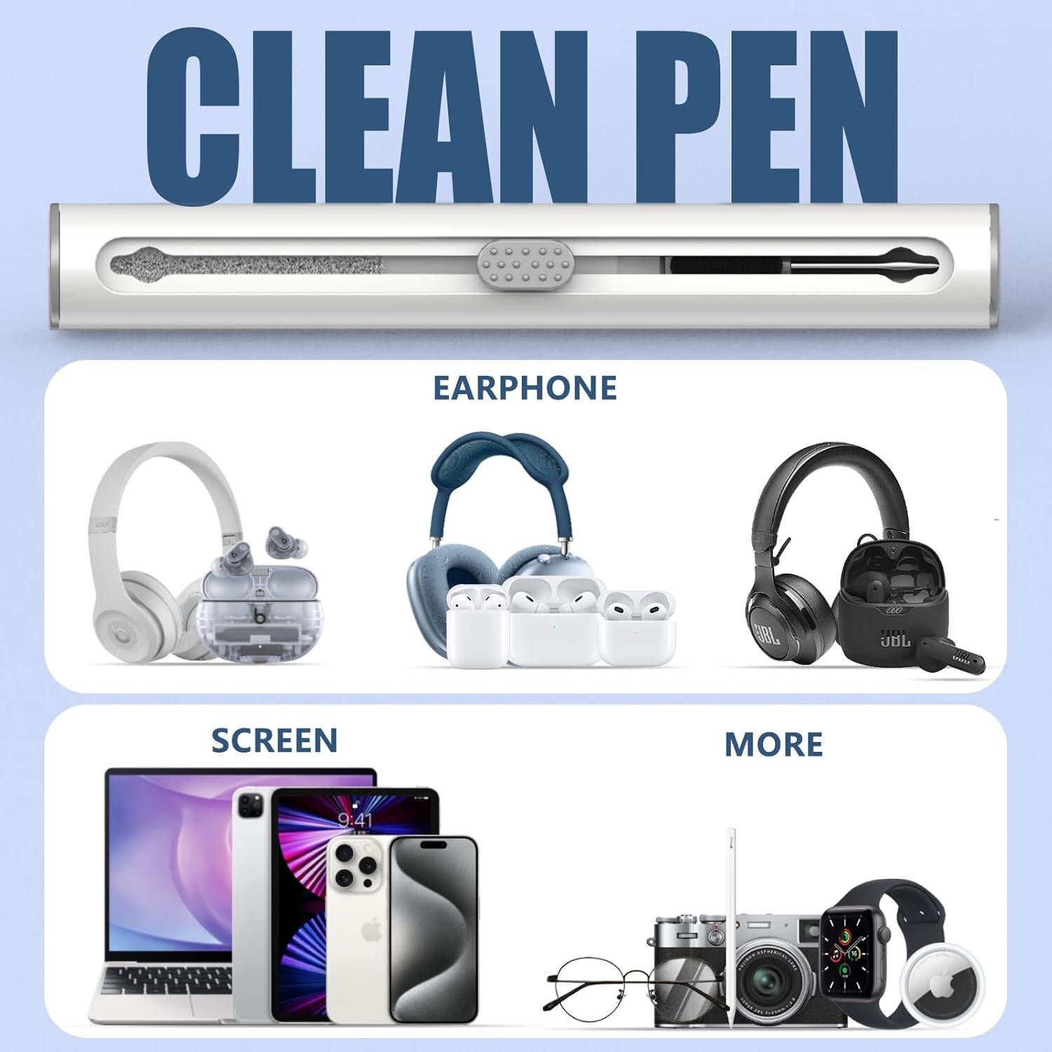 Inesore Cleaner Kit for Airpods Pro 1 2 3 4 Series,Multi-Function Cleaning Pen Tool for Earbuds Headphone iPhone Speaker Receiver Electronic Electronic Devices,with Soft Brush Flocking Sponge -White