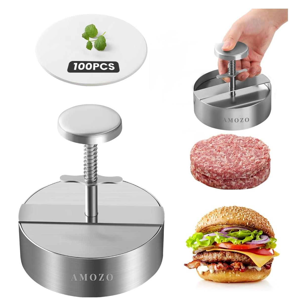 Prensa de Hamburguesas AMOZO Acero Inoxidable 11.43 cm