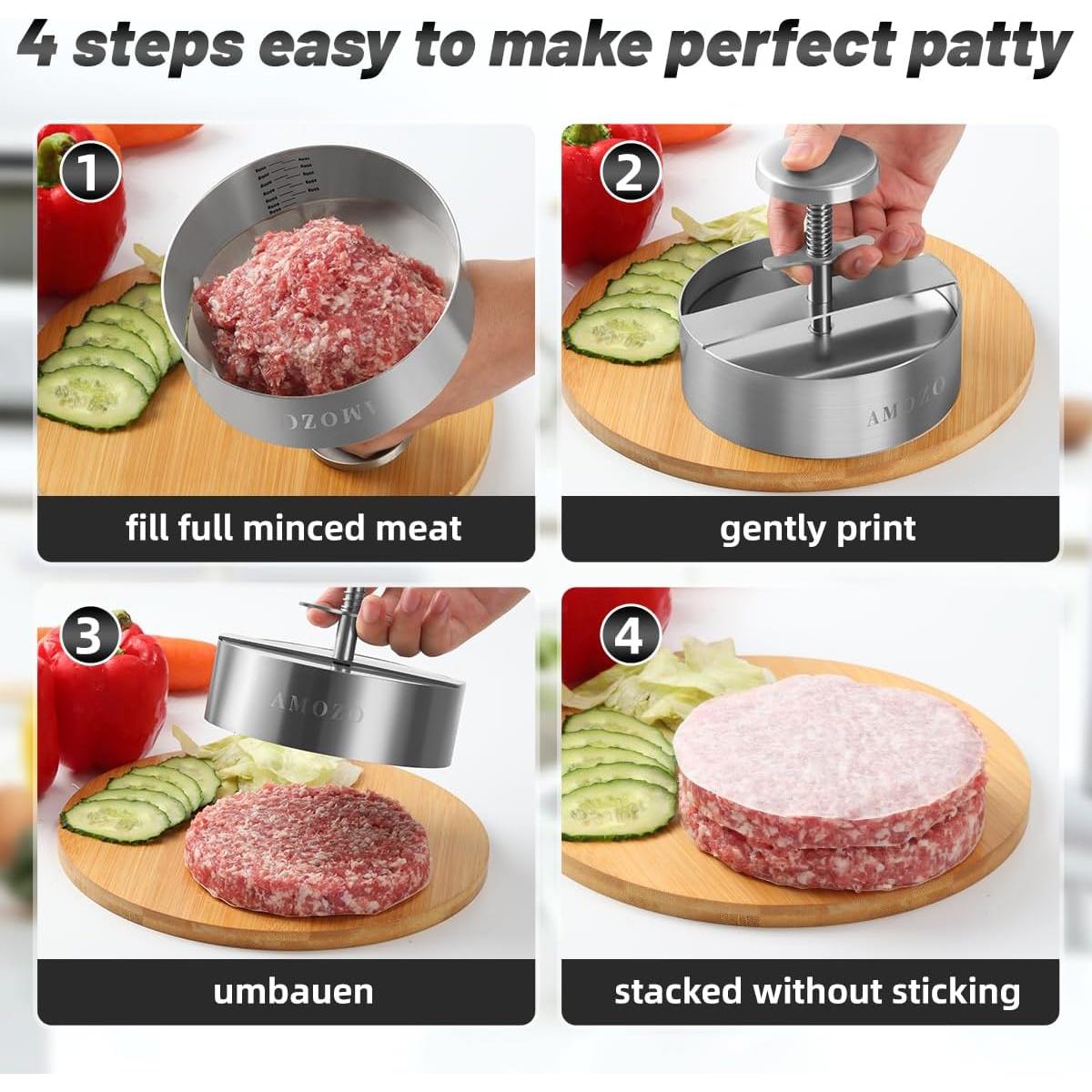 Prensa de Hamburguesas AMOZO Acero Inoxidable 11.43 cm