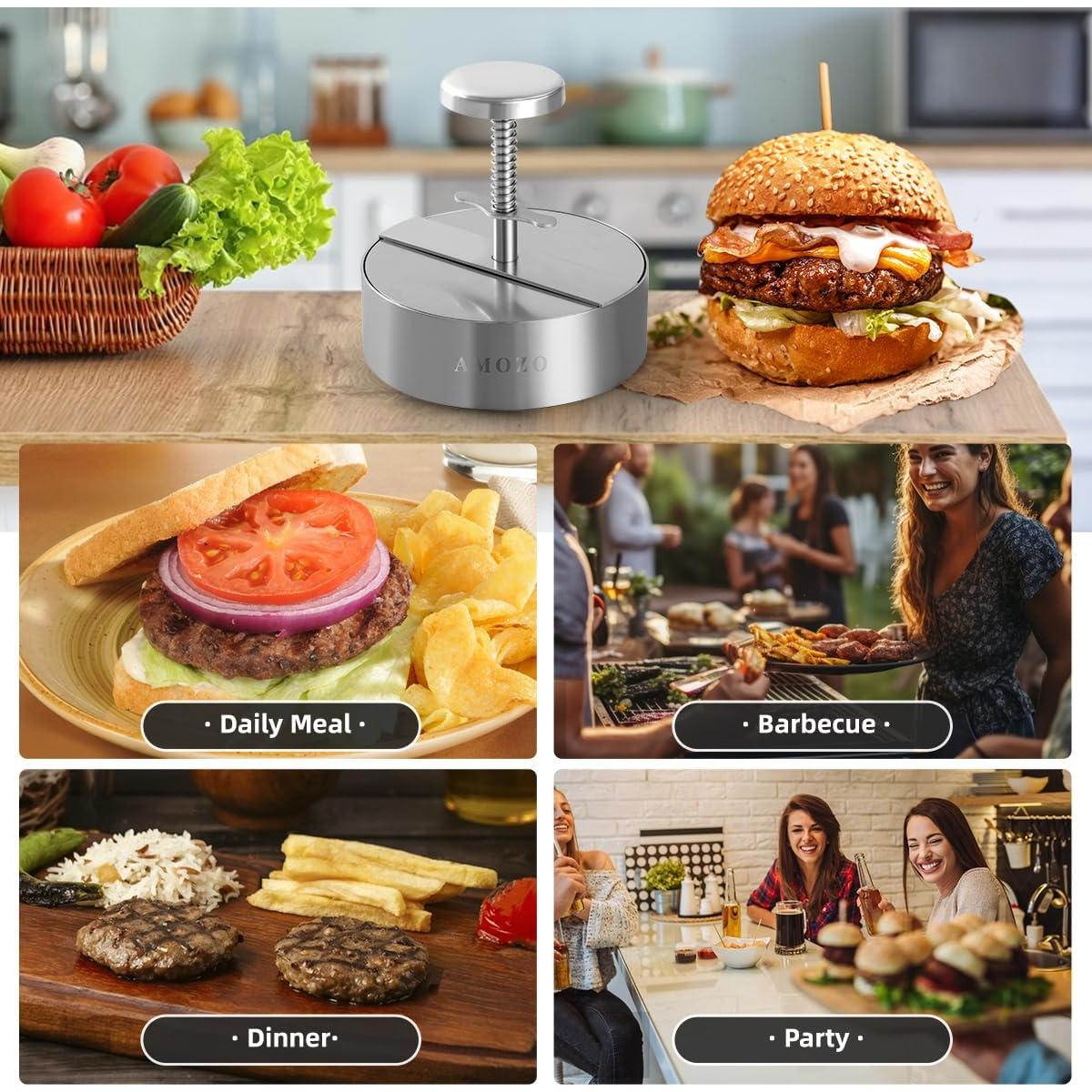 Prensa de Hamburguesas AMOZO Acero Inoxidable 11.43 cm