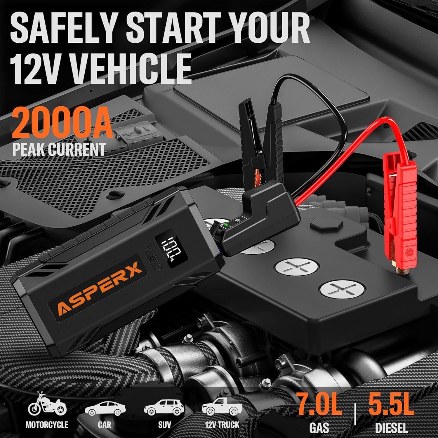 Arrancador de Coche AsperX AX-1500 2000A Pantalla LCD