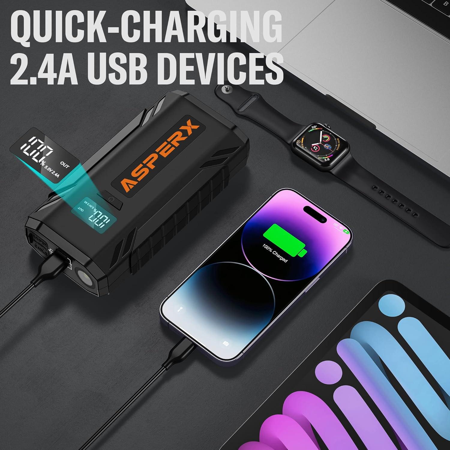 Arrancador de Coche AsperX AX-1500 2000A Pantalla LCD