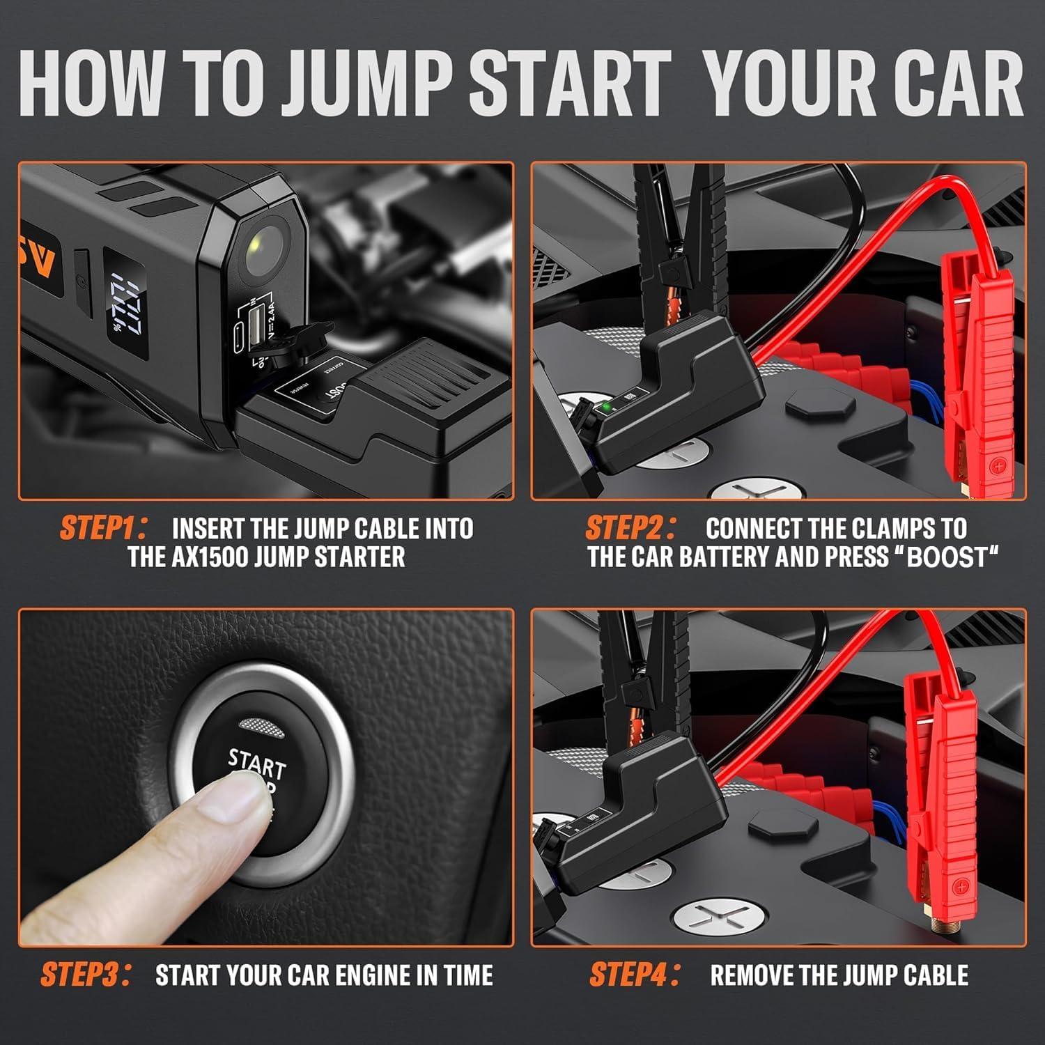 Arrancador de Coche AsperX AX-1500 2000A Pantalla LCD