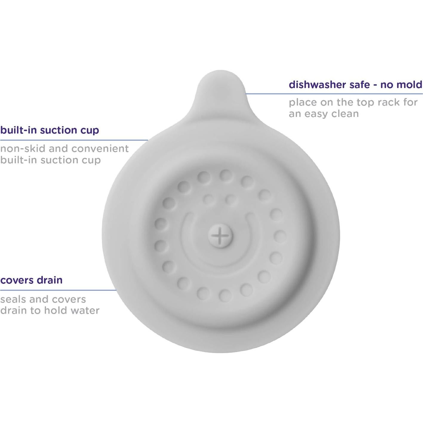 Tapón de Drenaje Ubbi para Baño de Bebé, Silicona Gris