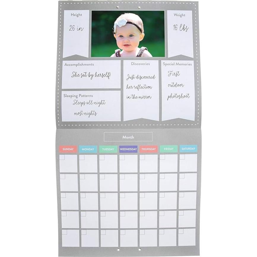 Calendario del Primer Año del Bebé Pearhead Chevron Gris