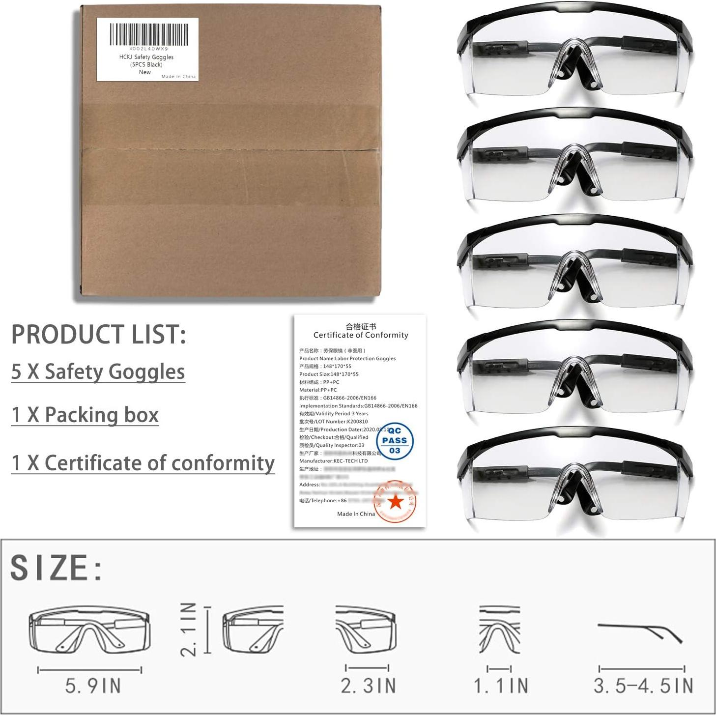 Gafas de Seguridad 5PCS Ajustables UV Anti-Niebla Unisex