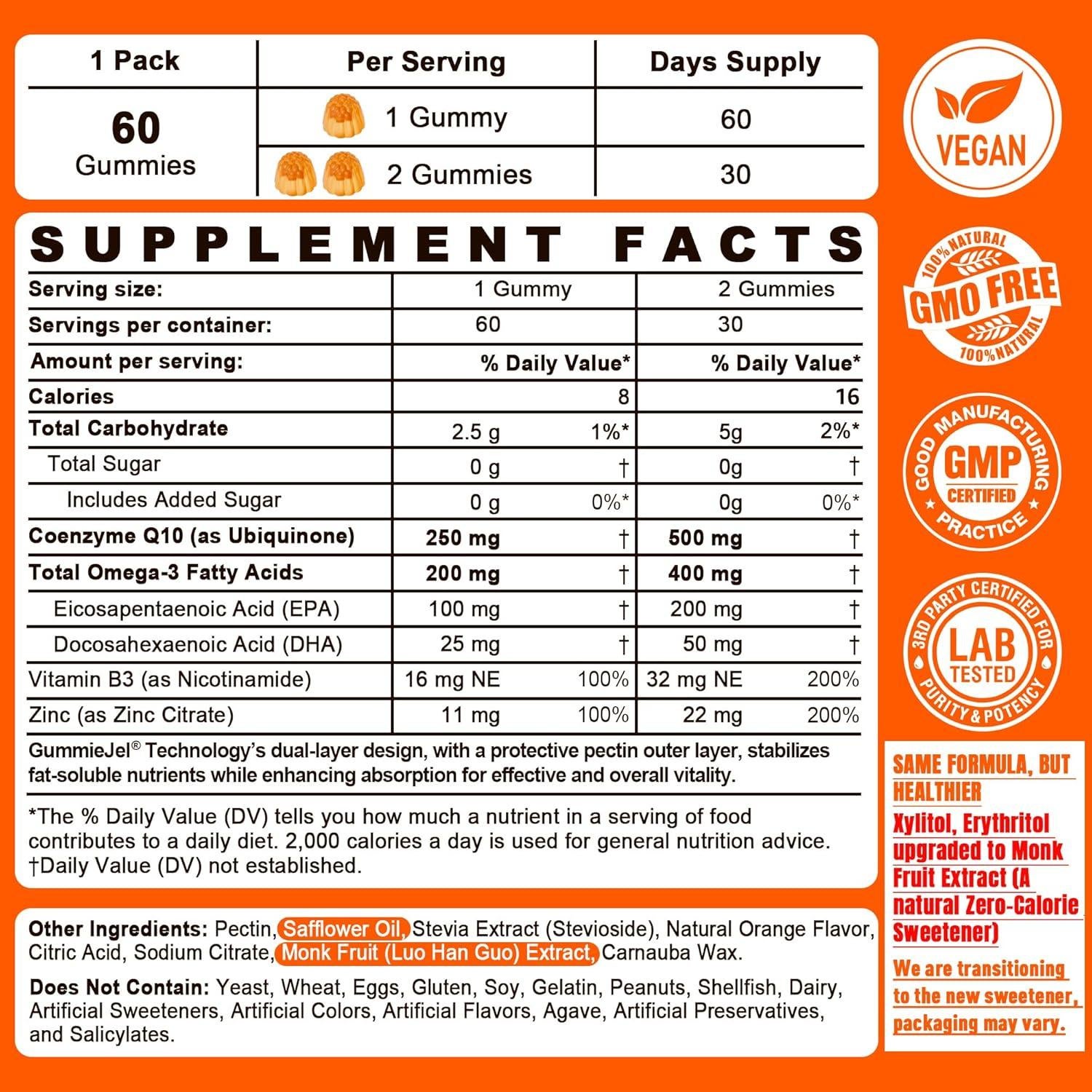 Gomitas Rellenas CoQ10 250mg NEVISS - Omega-3, Zinc, 60 Cts