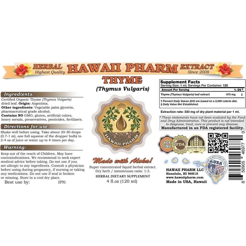 Extracto líquido de tomillo HawaiiPharm 60 ml - Alta concentración