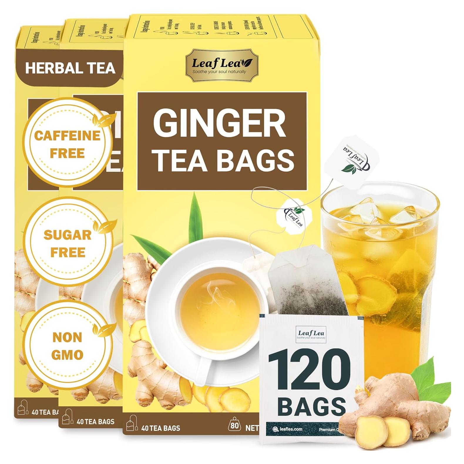 Té de Jengibre LeafLea 120 Bolsitas, 100% Pura Raíz, Sin Cafeína