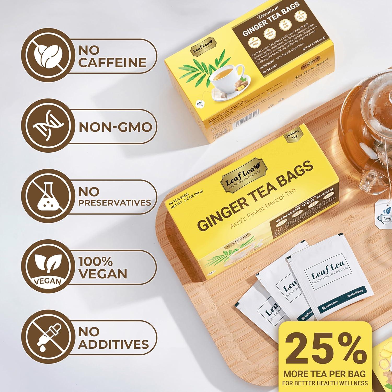 Té de Jengibre LeafLea 120 Bolsitas, 100% Pura Raíz, Sin Cafeína