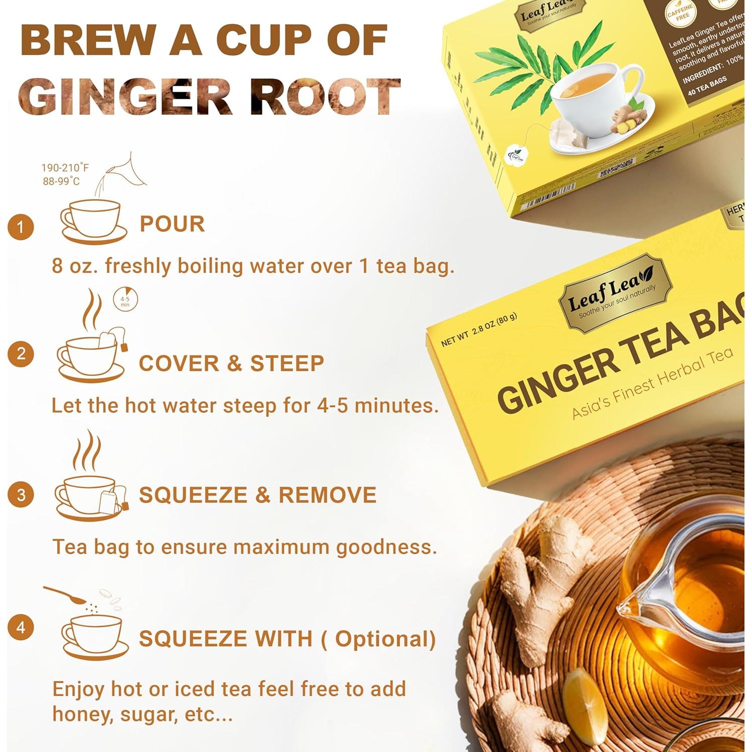 Té de Jengibre LeafLea 120 Bolsitas, 100% Pura Raíz, Sin Cafeína