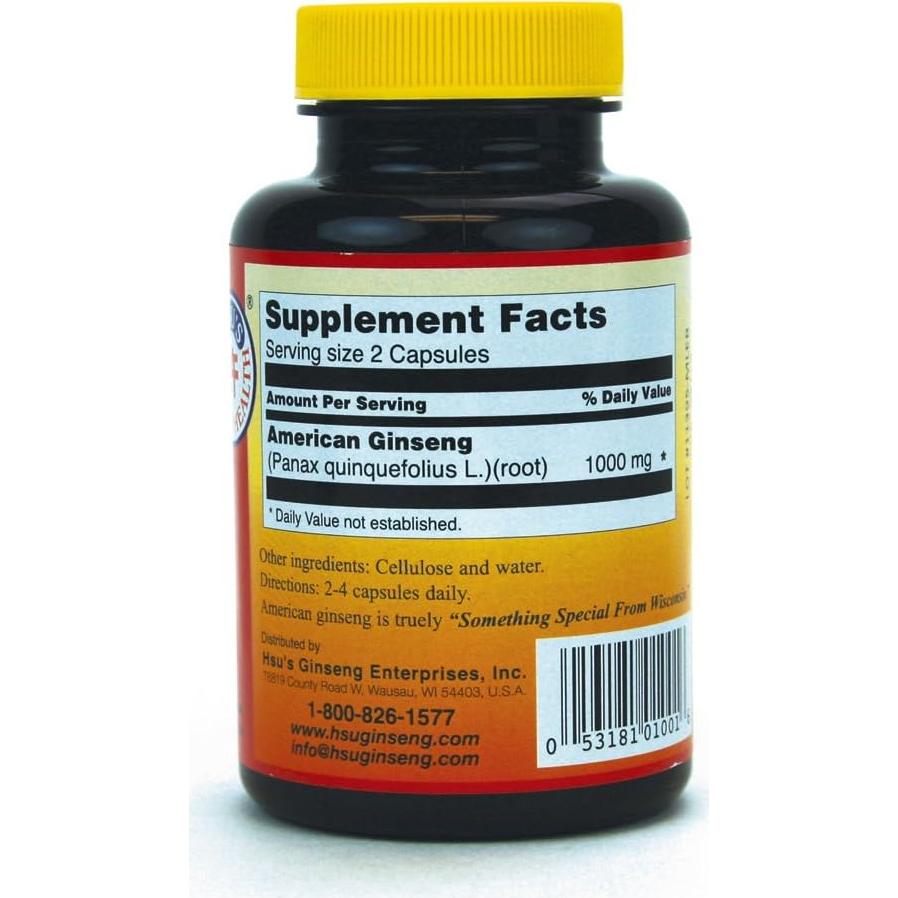 Cápsulas de Ginseng Americano Hsu 100% 500 mg - 100 Unidades