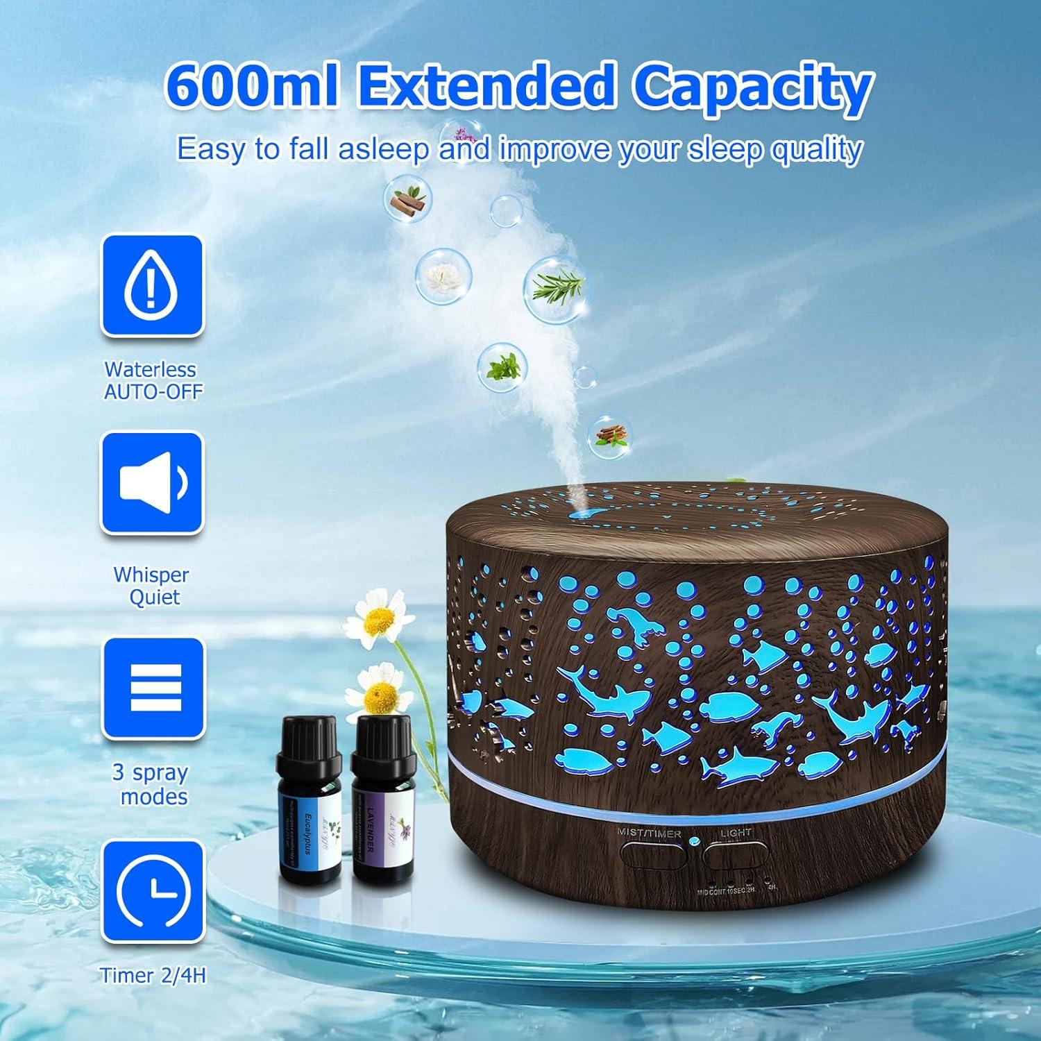 Difusor de Aceites Esenciales Roonbo 600ml con R/C y 7 Colores