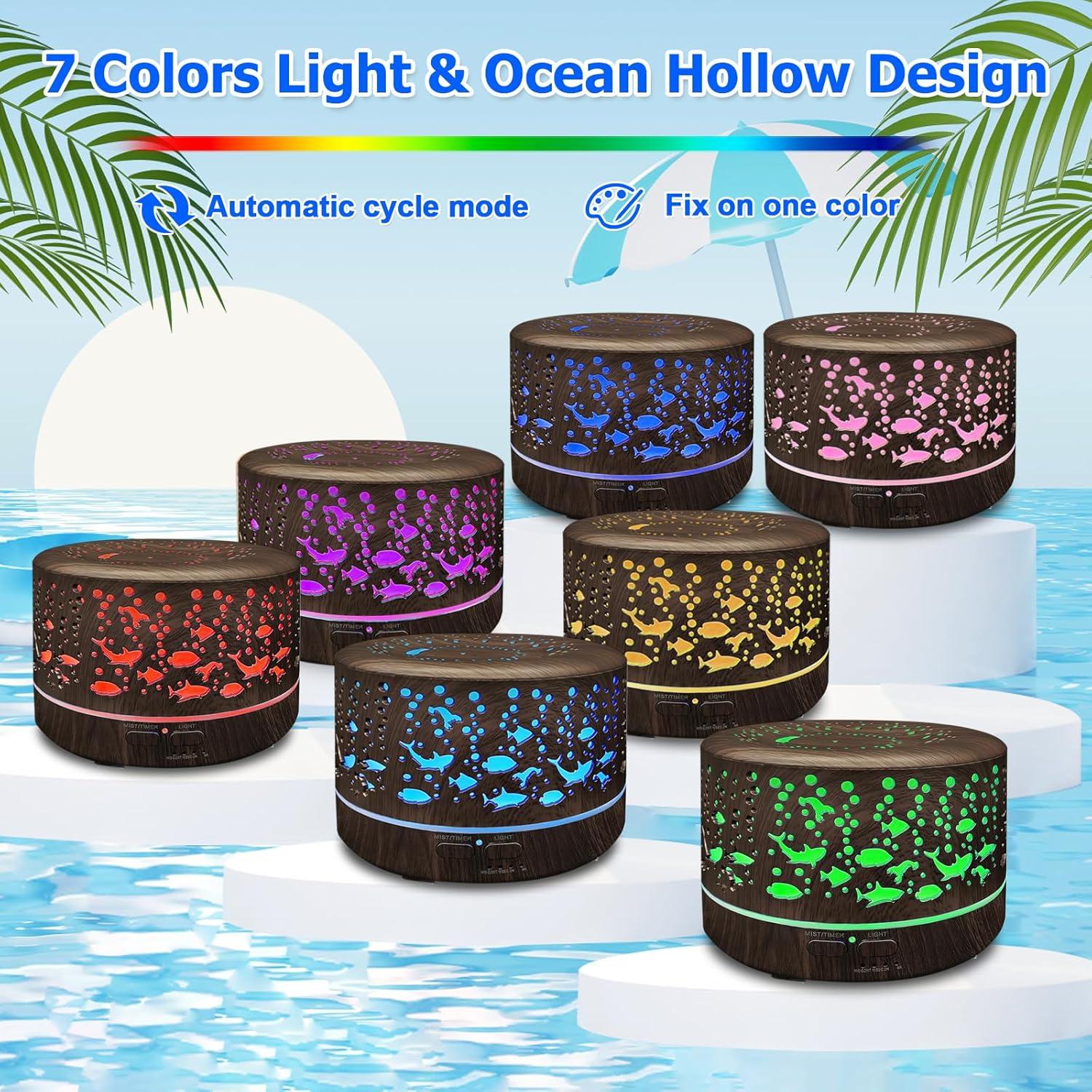 Difusor de Aceites Esenciales Roonbo 600ml con R/C y 7 Colores