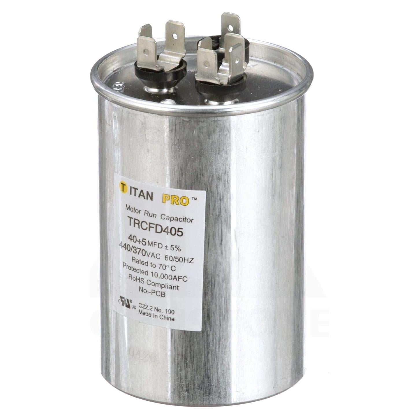 Capacitor Redondo Doble Motor TitanPro TRCFD405 40/5 MFD 440V