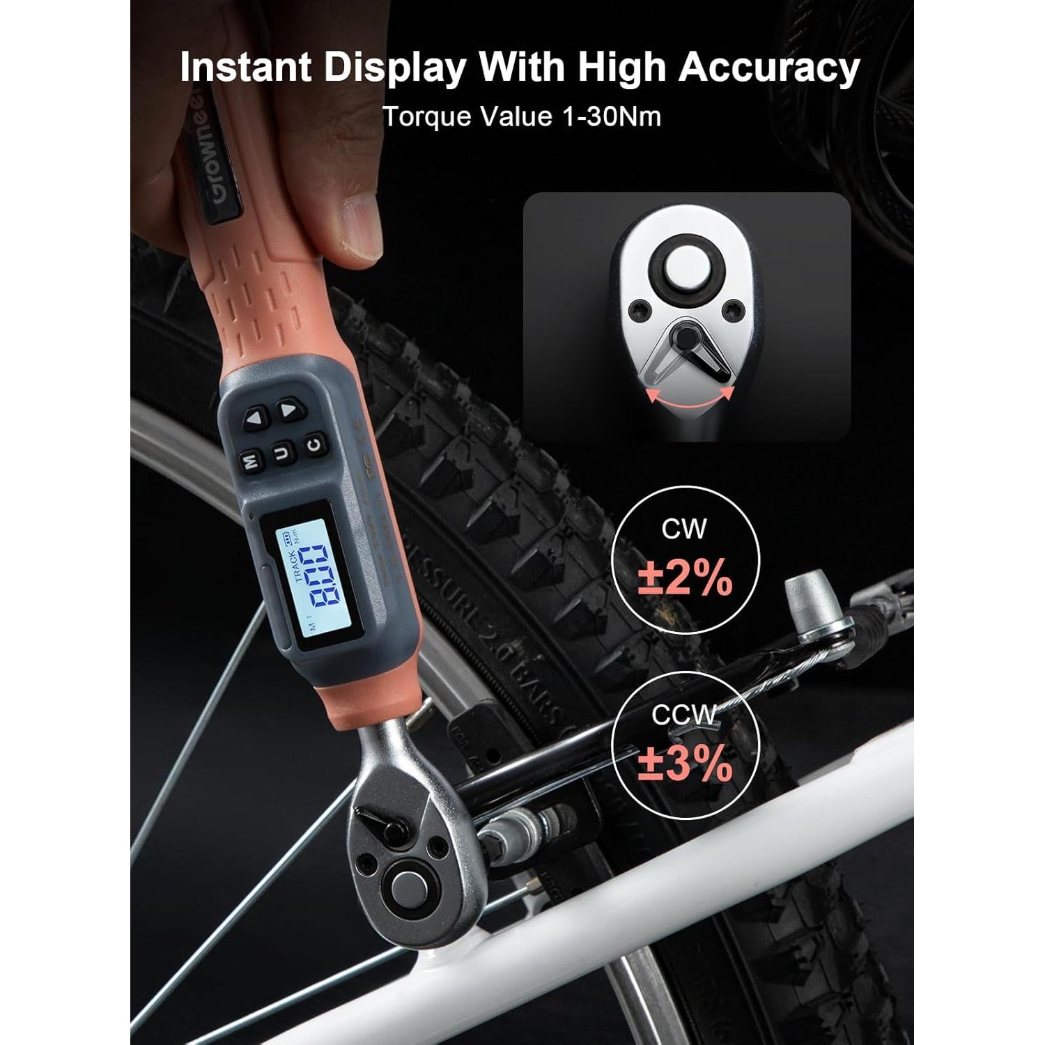 Llave de Torque Digital GROWNEER 1/4'' 1.5-30 Nm con Accesorios