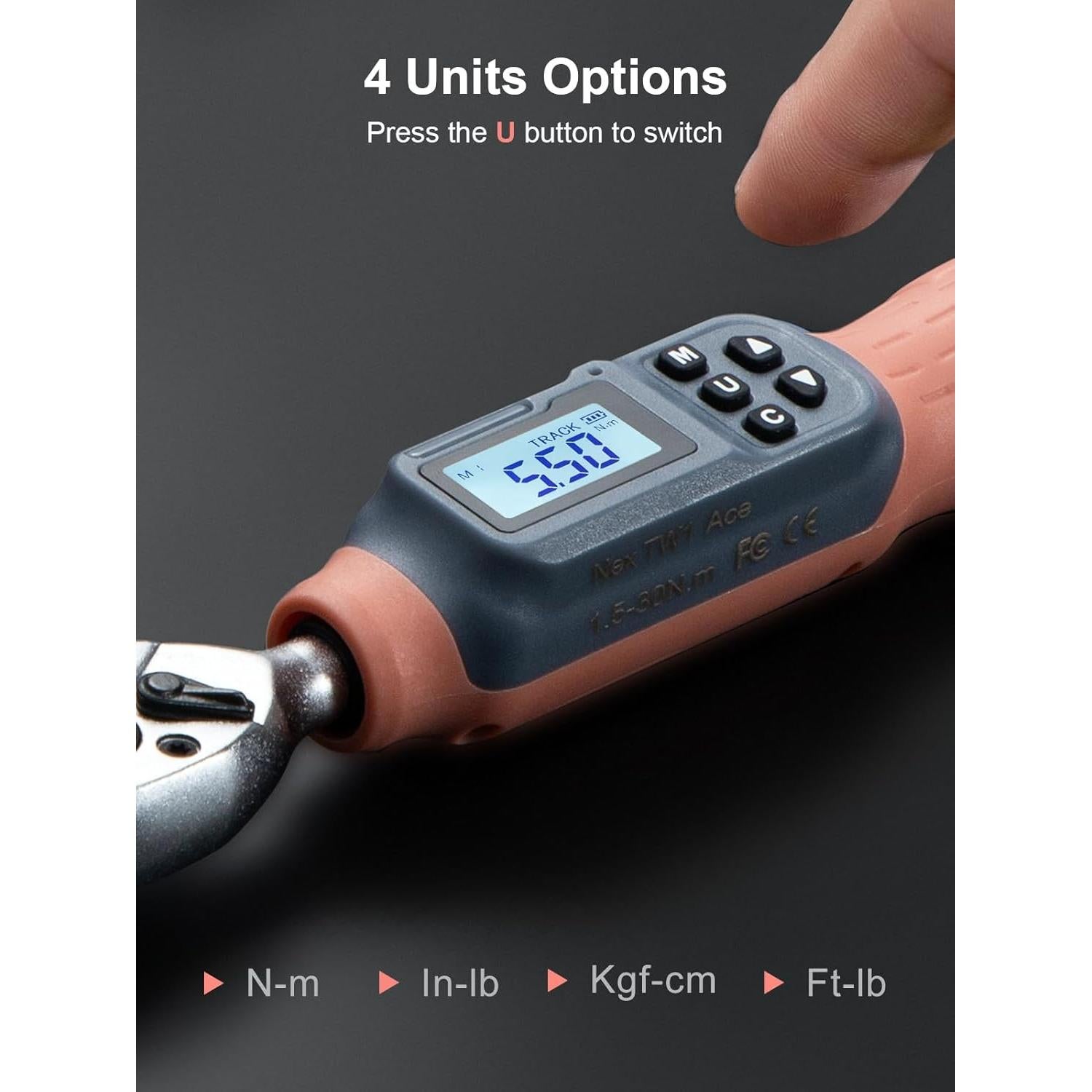 Llave de Torque Digital GROWNEER 1/4'' 1.5-30 Nm con Accesorios