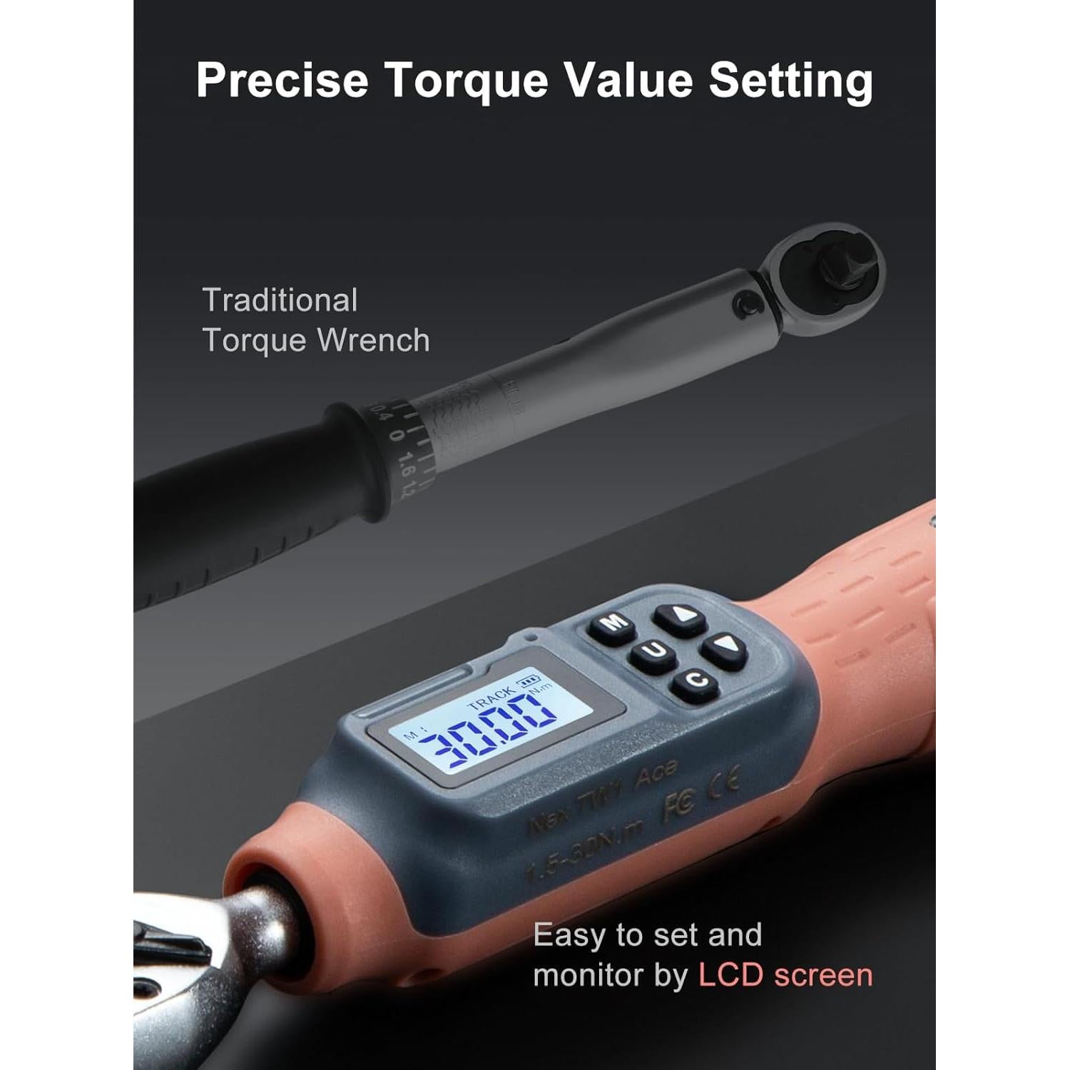 Llave de Torque Digital GROWNEER 1/4'' 1.5-30 Nm con Accesorios