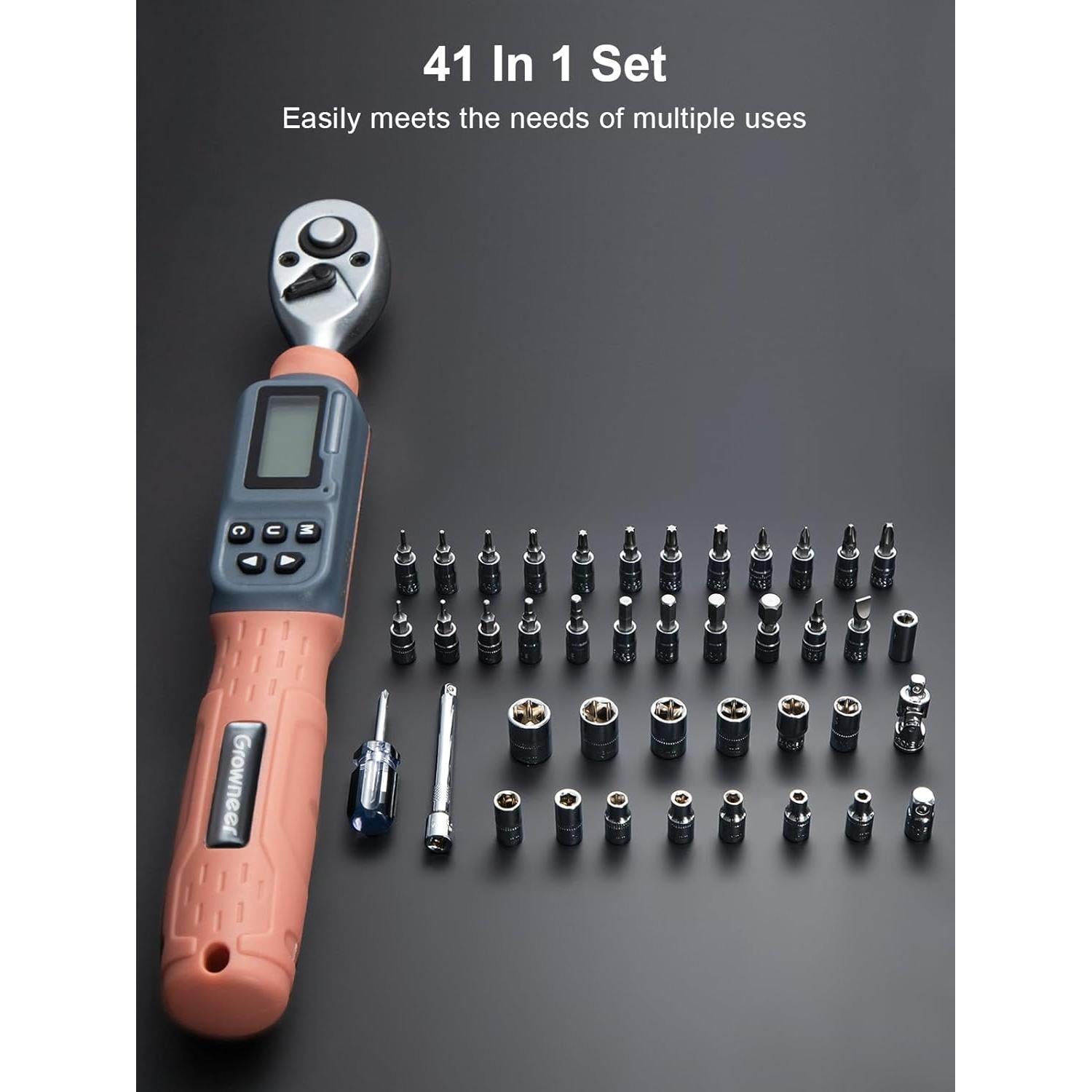 Llave de Torque Digital GROWNEER 1/4'' 1.5-30 Nm con Accesorios