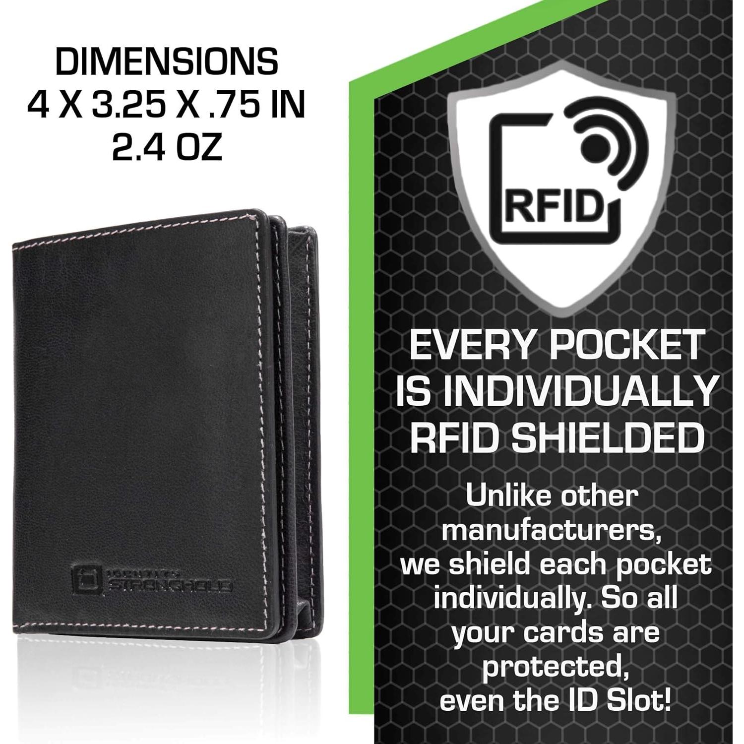 Billetera Bifold ID Stronghold RFID Negra - 25 Tarjetas