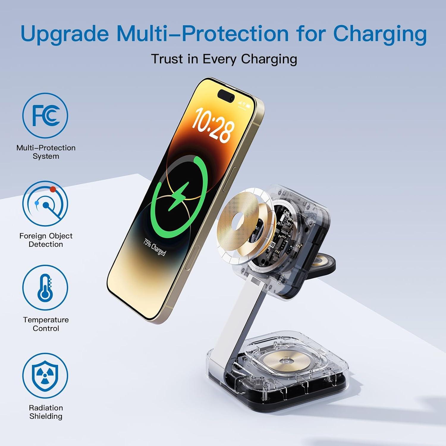 Cargador Inalámbrico 3 en 1 MagSafe 18W Negro para iPhone y Apple Watch