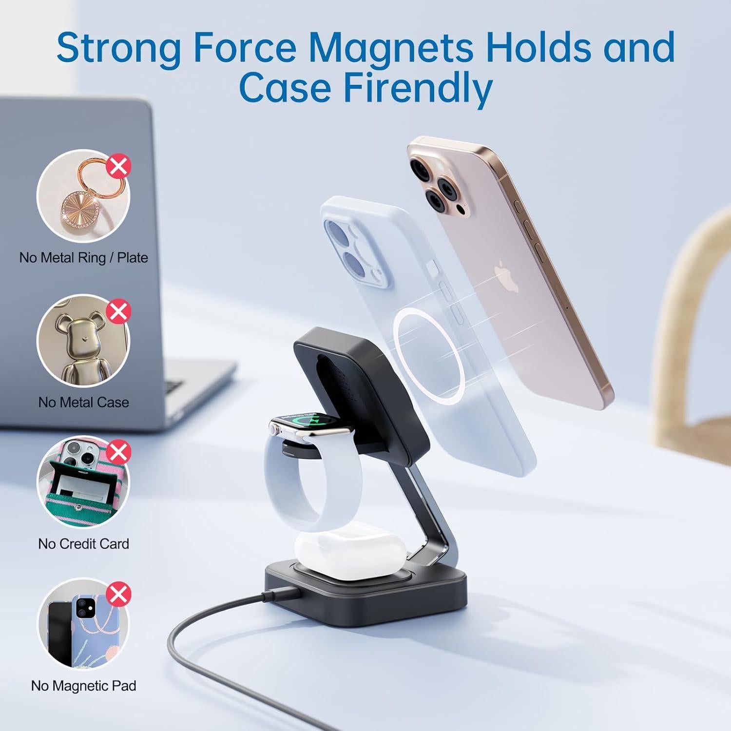 Cargador Inalámbrico 3 en 1 MagSafe 18W Negro para iPhone y Apple Watch