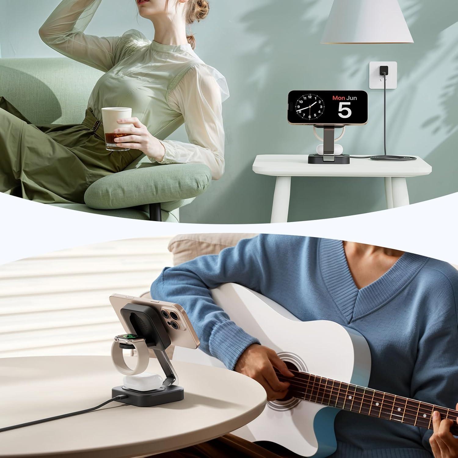 Cargador Inalámbrico 3 en 1 MagSafe 18W Negro para iPhone y Apple Watch