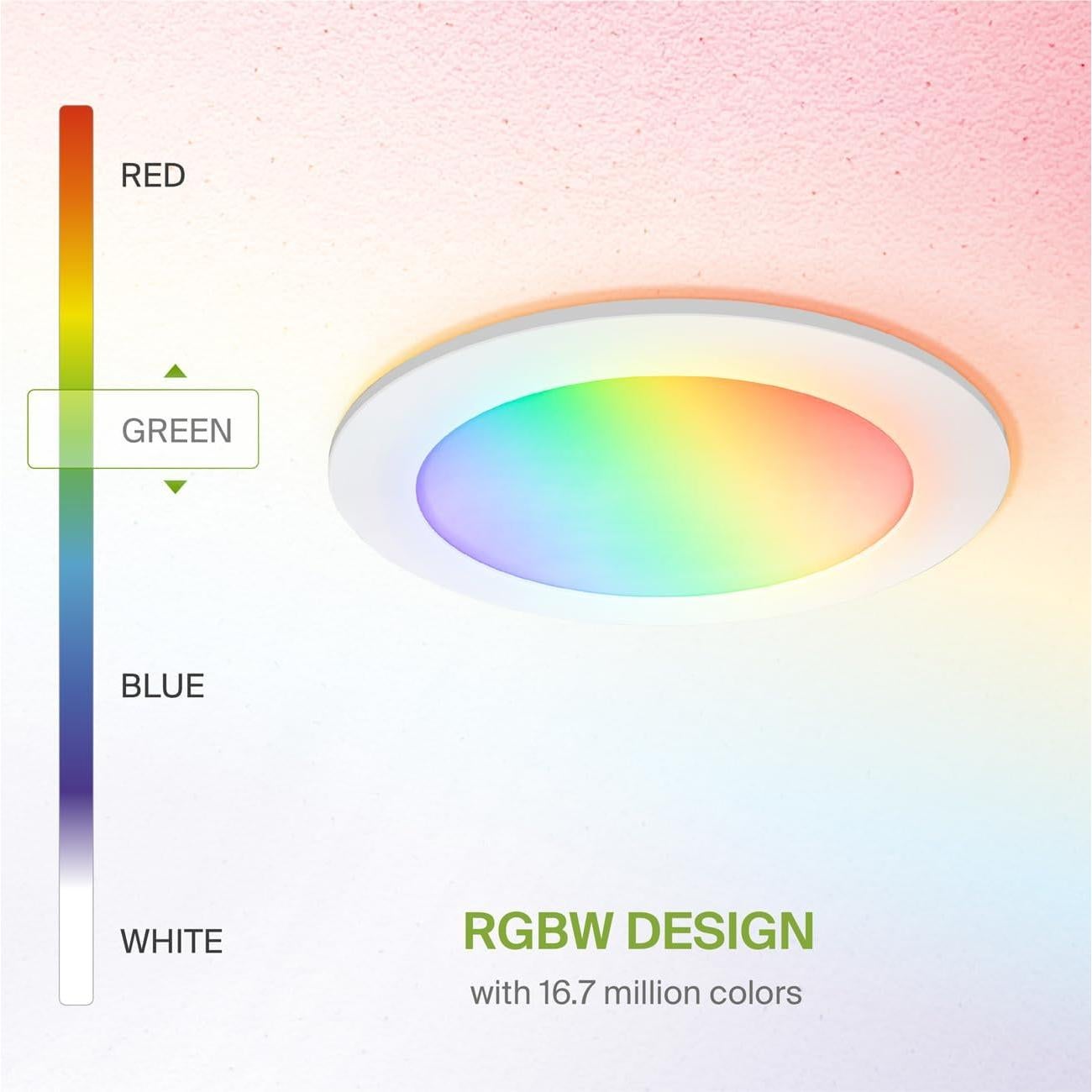 ASD 1 Pack LED Smart Recessed Lighting 6 Inch 15W, RGBW Color Changing Lights, Compatible with Alexa & Google Assistant, Dimmable 2700K-6500K Selectable RGB Lights, WiFi Bluetooth Ceiling Light, ETL